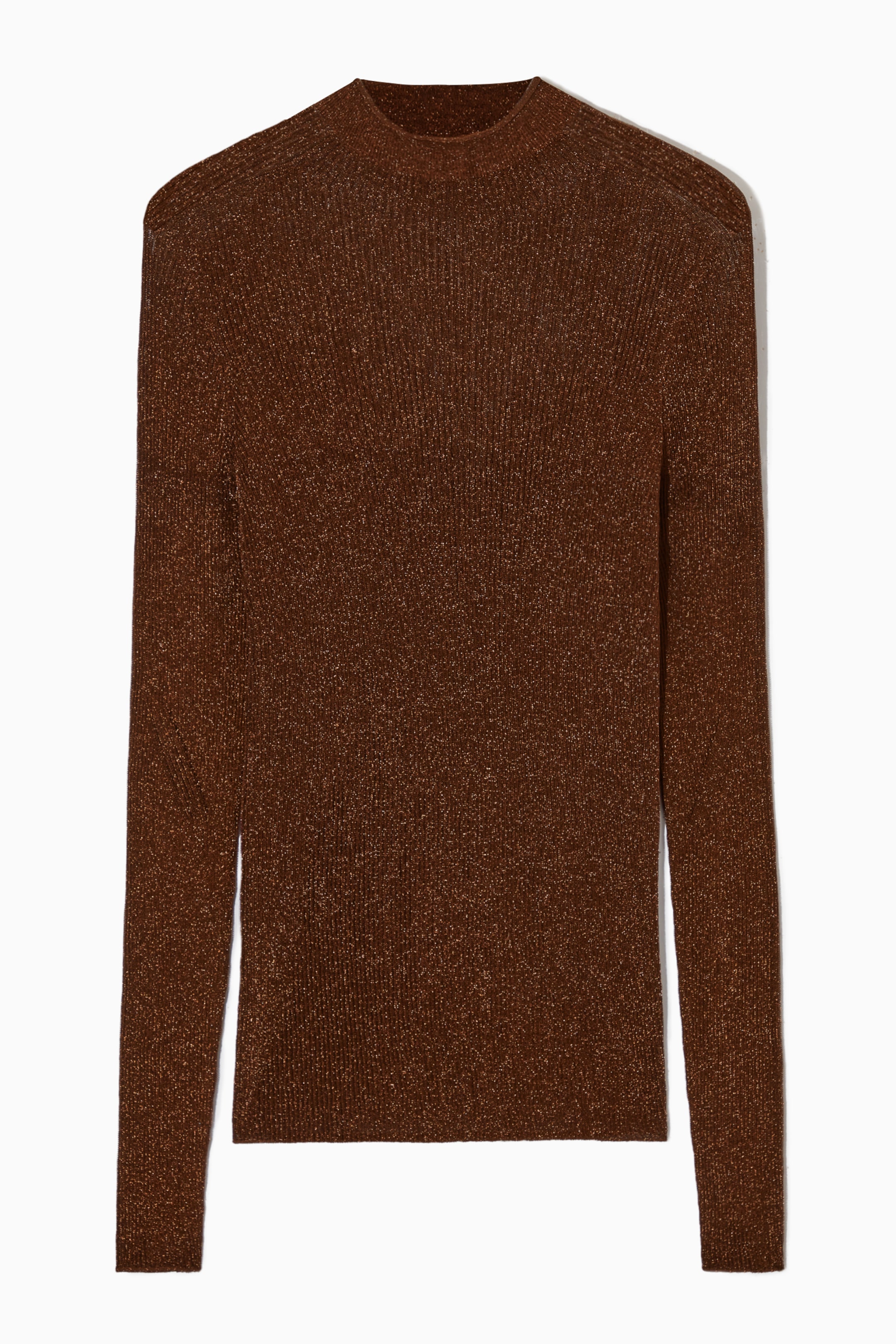 Näytä suurempi kuva: HIGH-NECK RIBBED-KNIT TOP - DARK BROWN - NAISET | H&M FI 1
