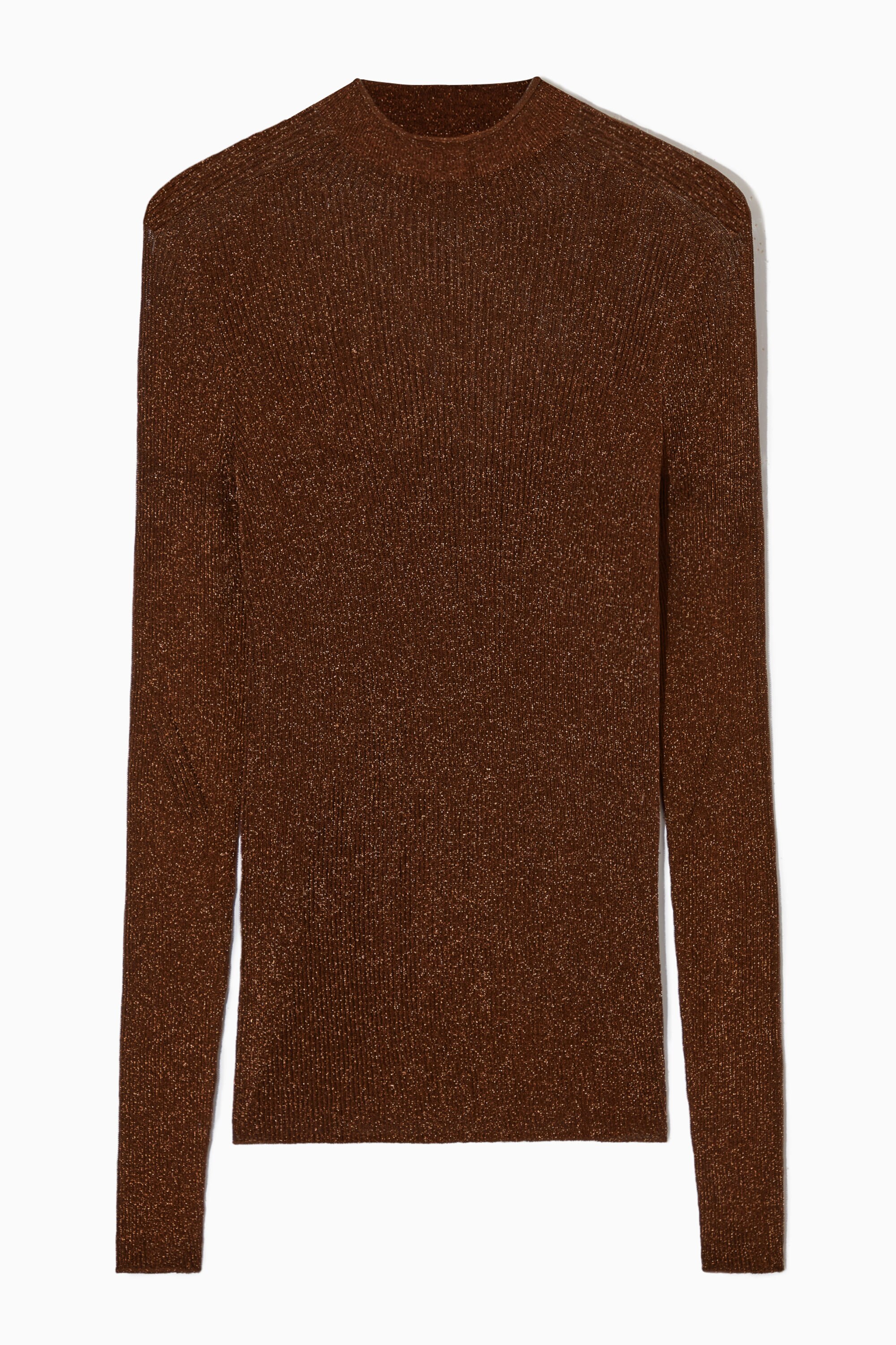 HIGH-NECK RIBBED-KNIT TOP - DARK BROWN | COS