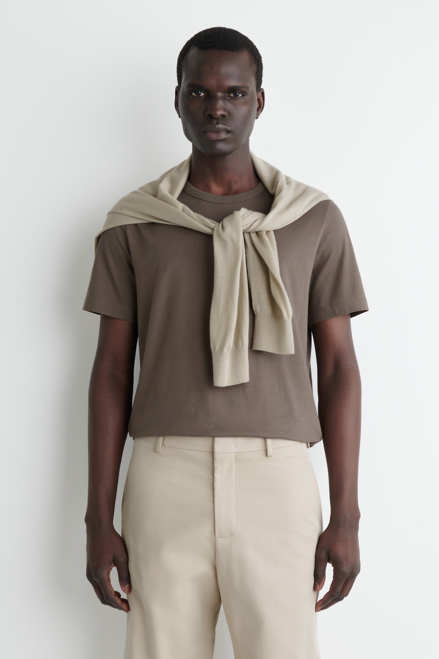 BRUSHED-COTTON T-SHIRT - DARK MOLE/BEIGE/NAVY/WHITE/BURGUNDY/MOLE/APRICOT