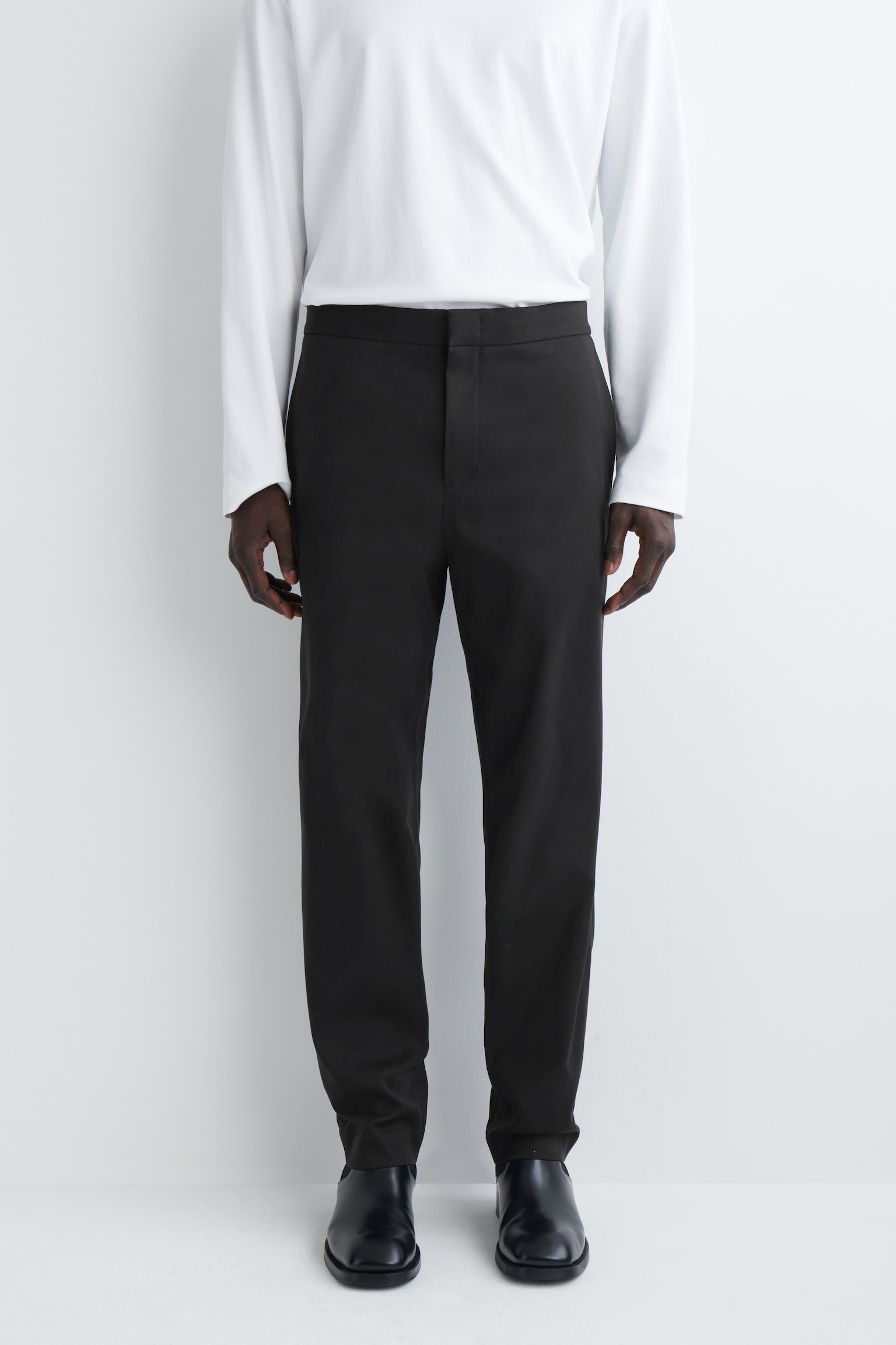 COTTON SLIM-LEG TROUSERS - BLACK/NAVY - 5