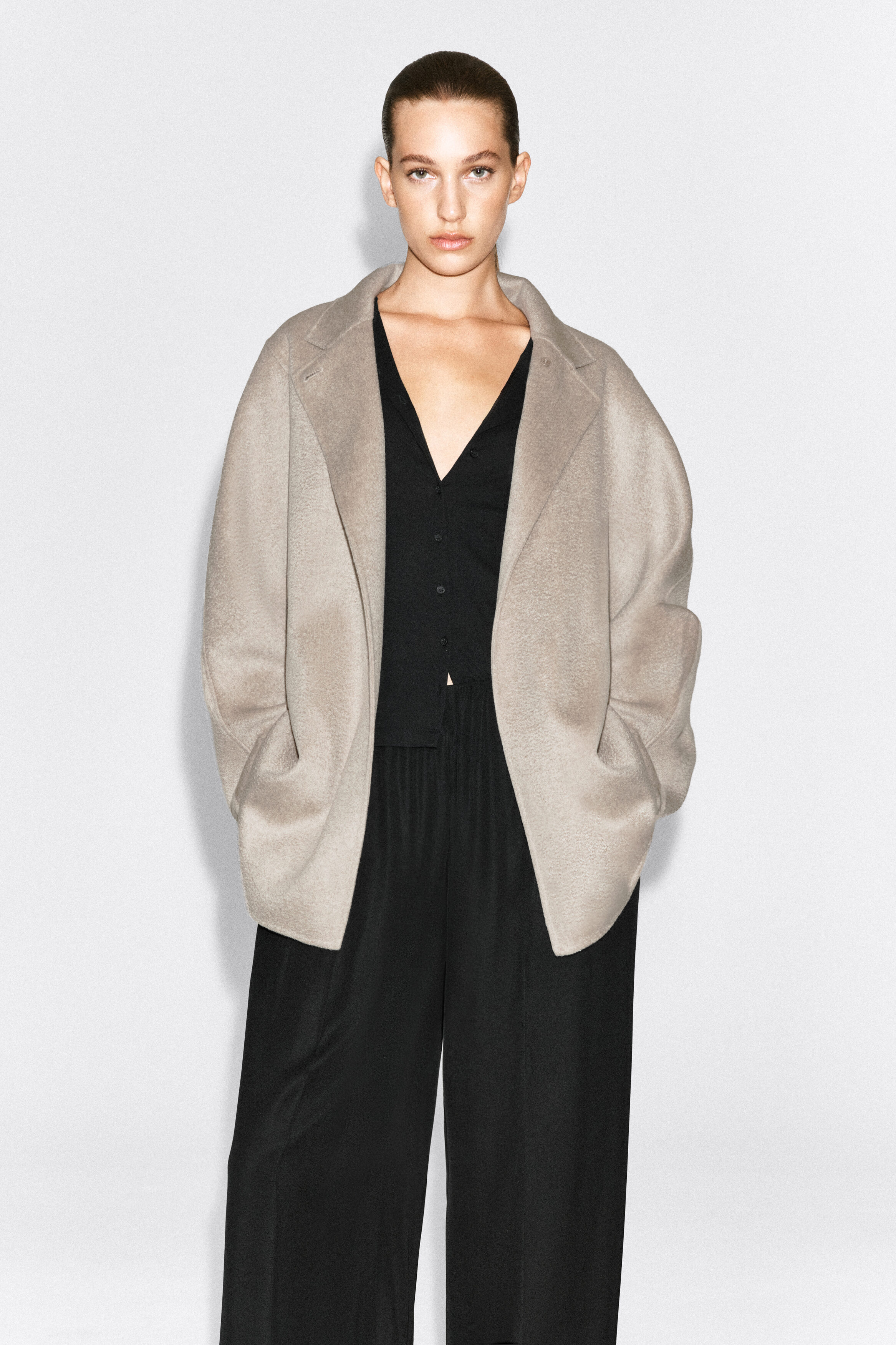 DOUBLE-FACED CASHMERE MOCK-NECK JACKET - OAT | COS US