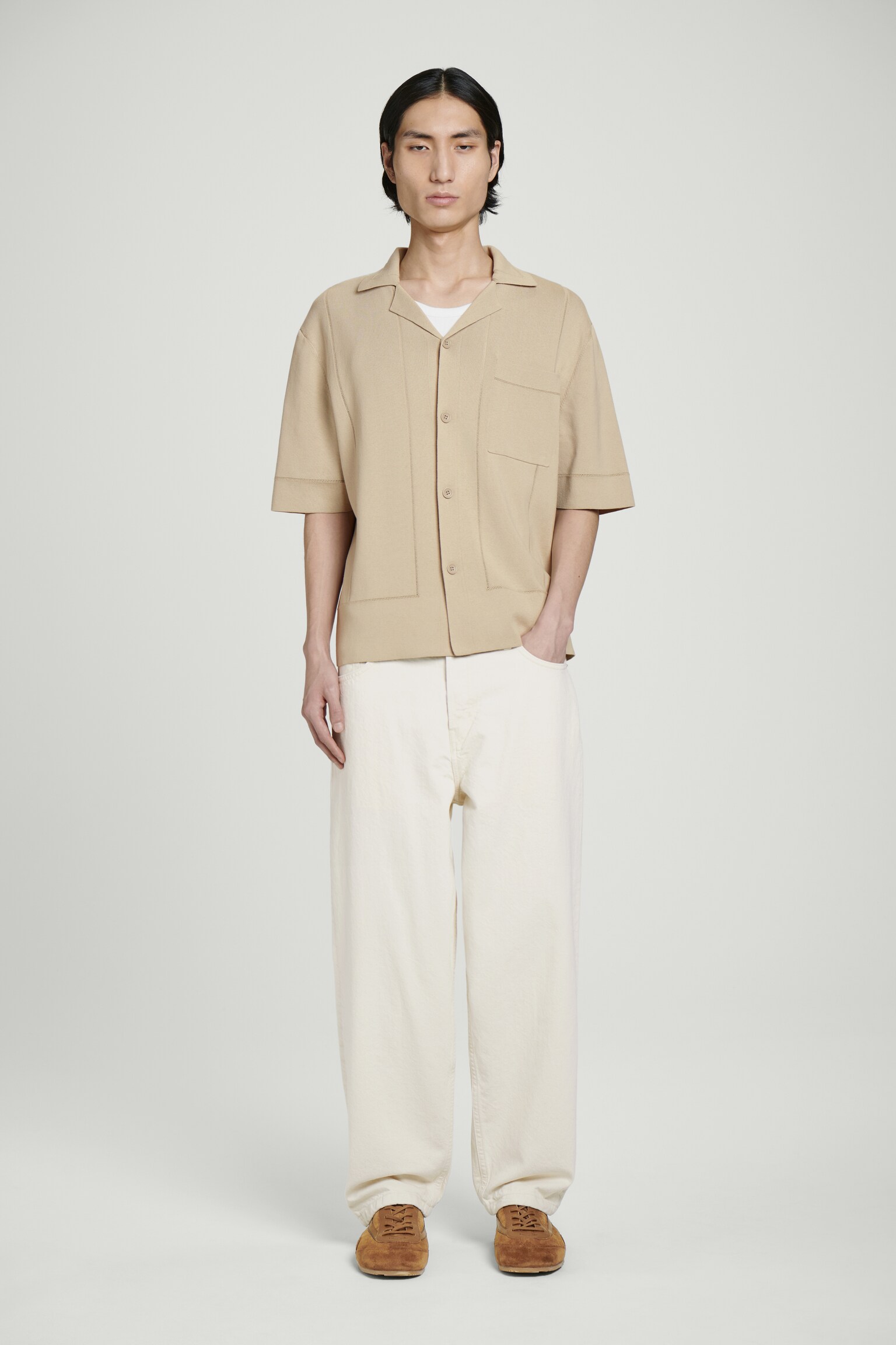 CAMISA DE ALGODÓN DE PUNTO POINTELLE - TOPO/NEGRO - 8