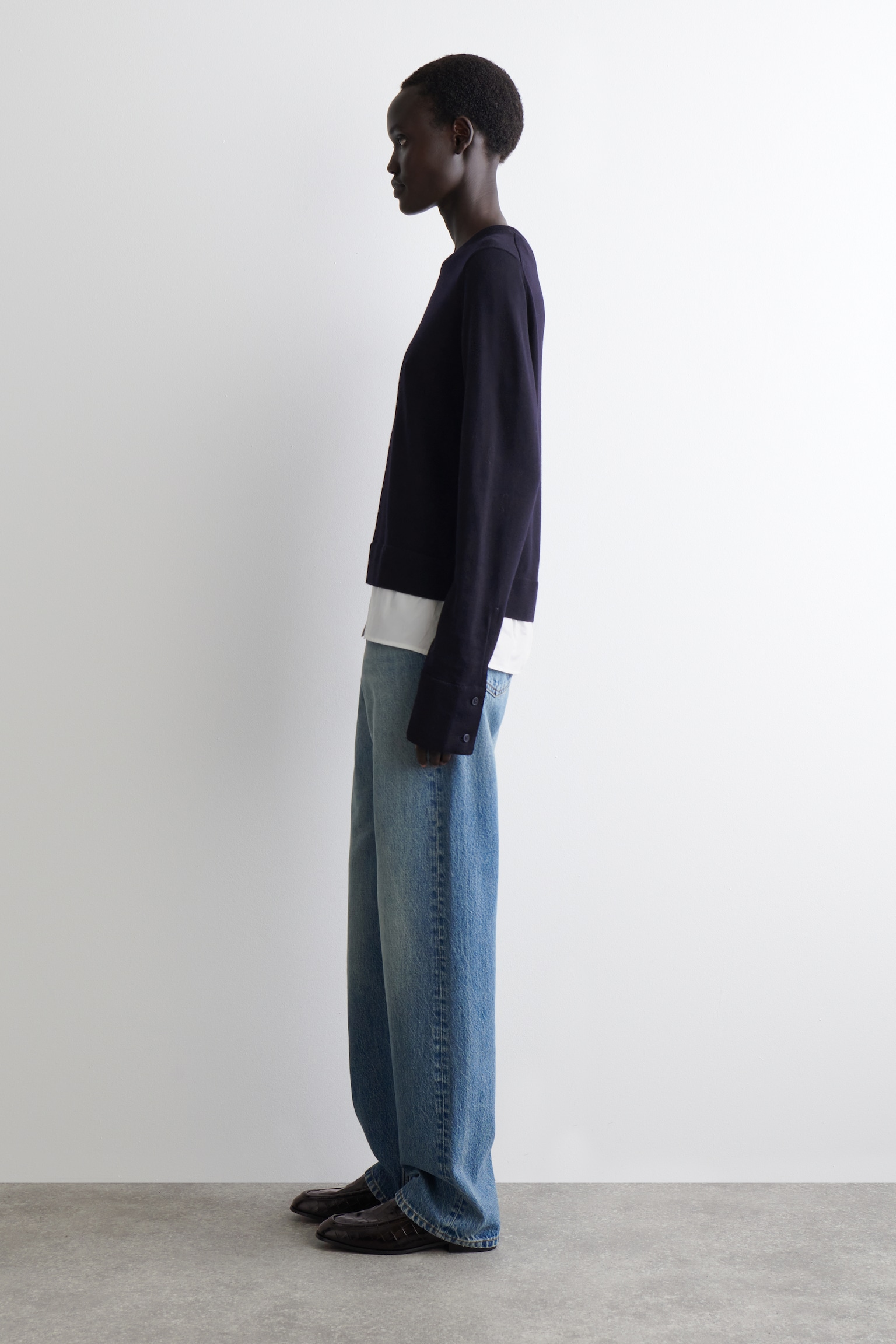 PULL SUPERPOSÉ EN LAINE MÉRINOS - BLEU MARINE - 3