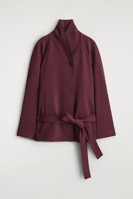 BELTED WOOL-BLEND SHAWL-COLLAR JACKET — BURGUNDY 7