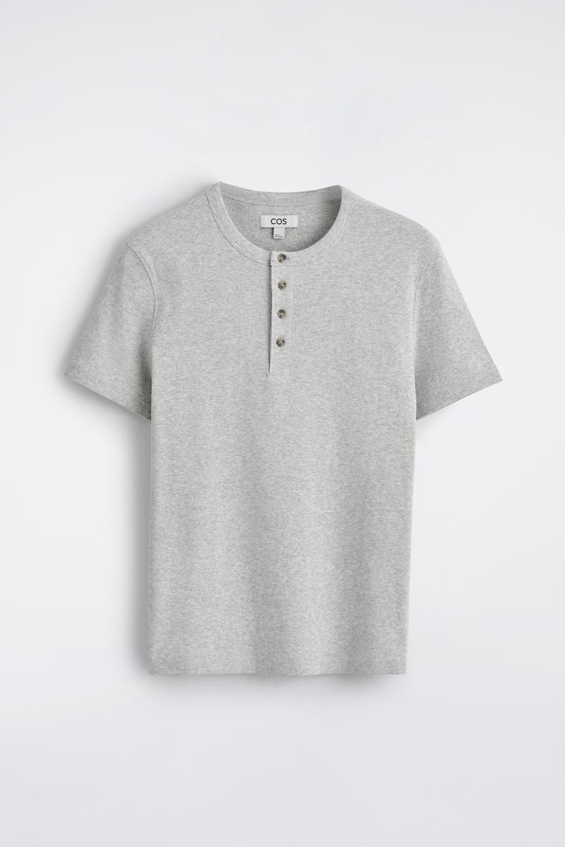 Cos Slim-fit Ribbed Henley T-shirt In Gray In Gray