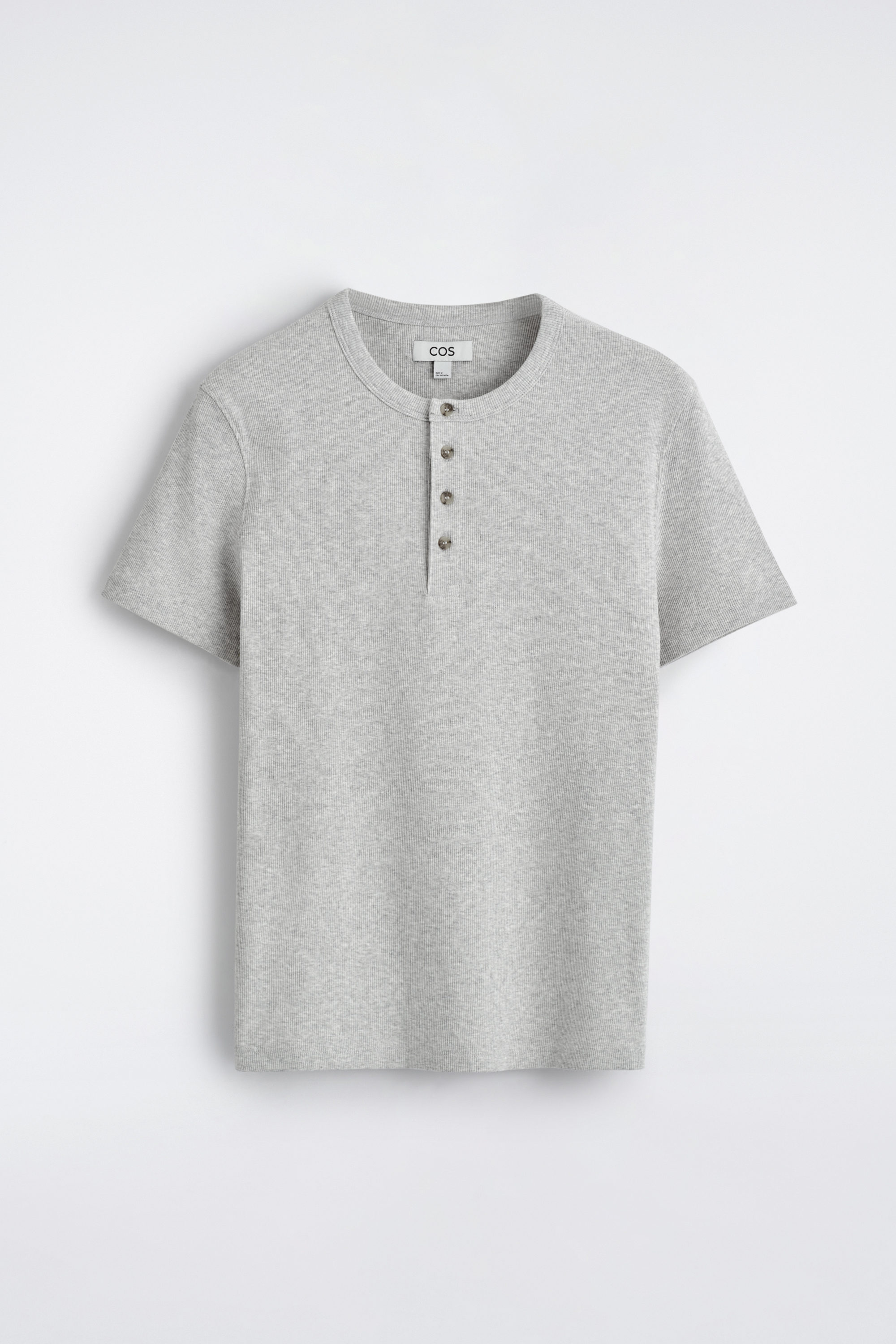 GOOD GRIEF!/HENLEY RIB KNIT TOP/グレー SLIM-FIT RIBBED HENLEY T-SHIRT - GRAY MÉLANGE | COS