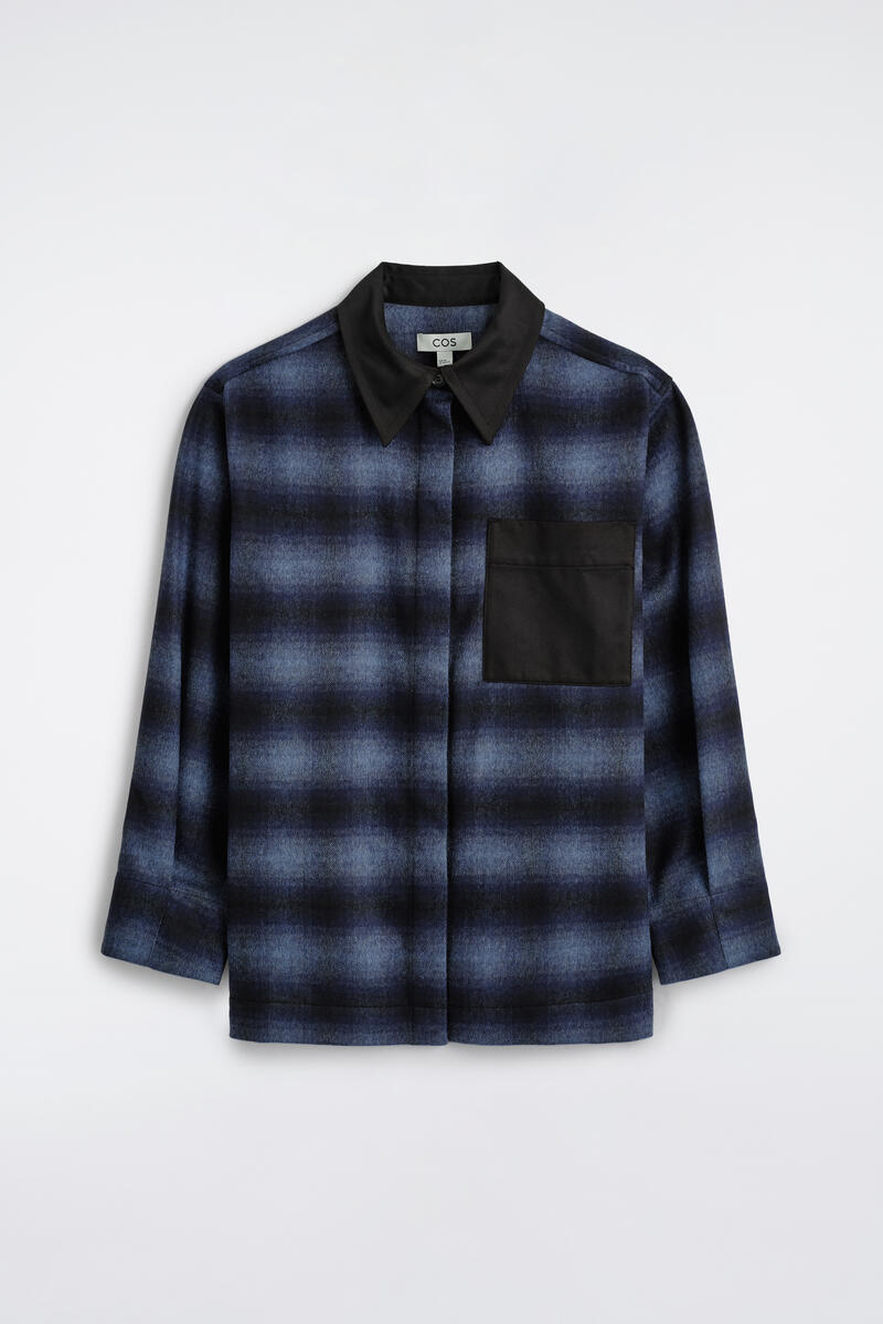 Satin-Detail Checked Wool-Blend Shirt