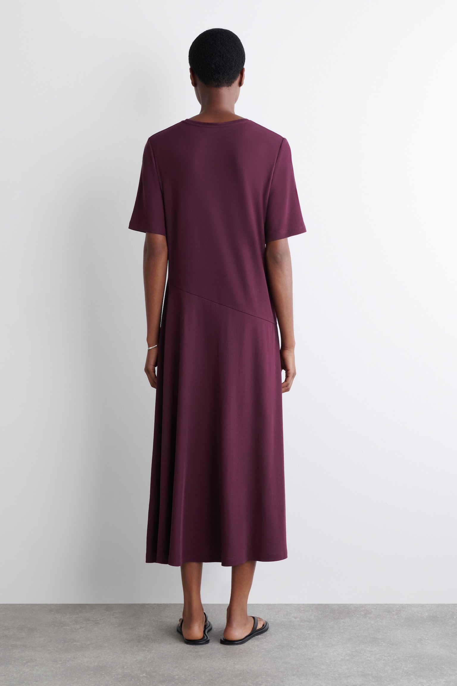ROBE MIDI DRAPÉE EN COTON - BORDEAUX/NOIR - 5