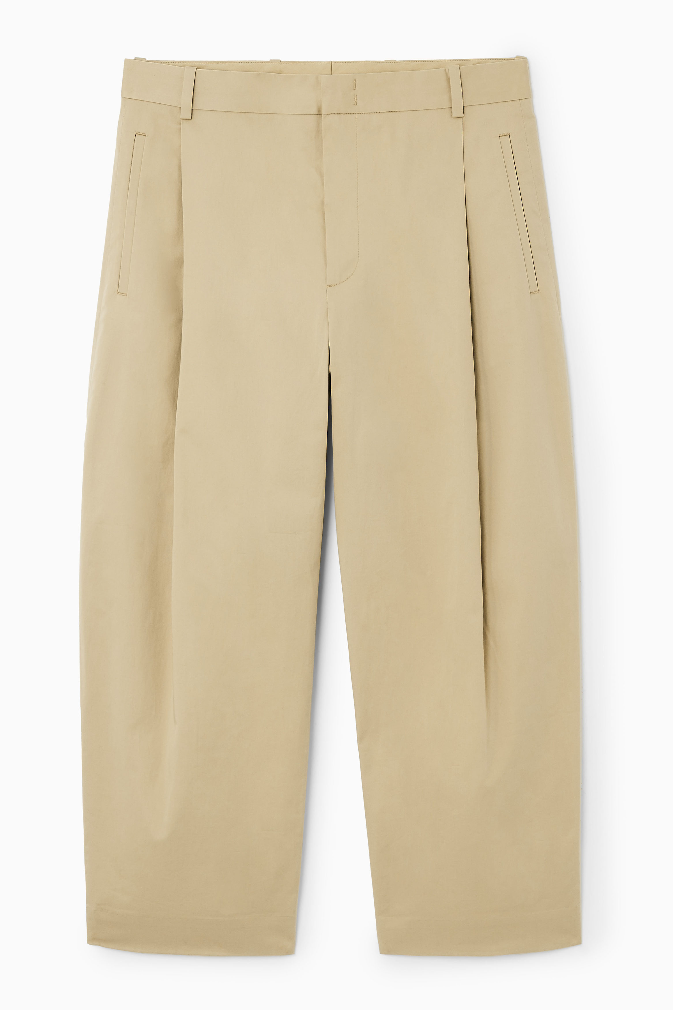 PLEATED COTTON TAPERED TROUSERS - BEIGE | COS