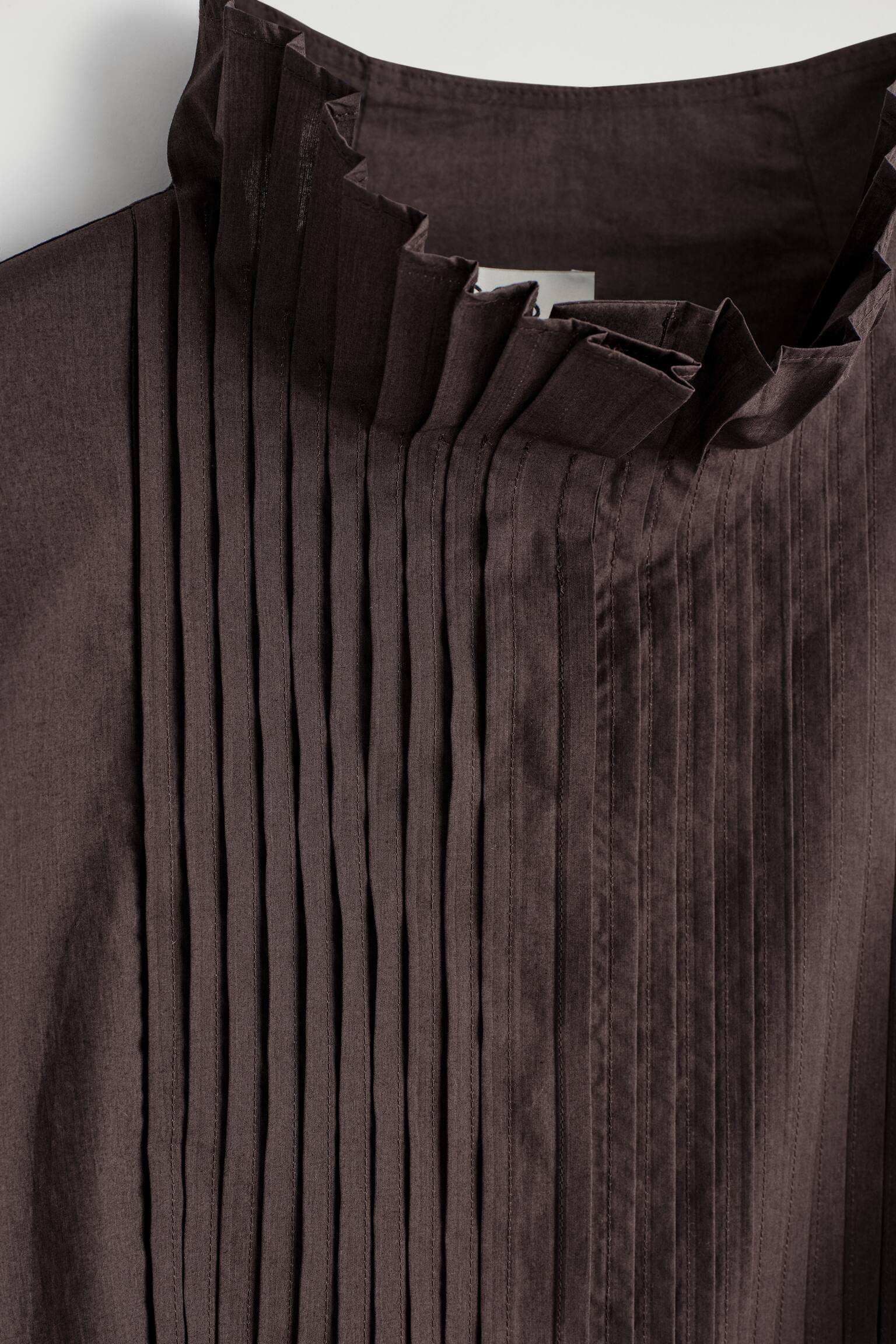 BLUSA IN COTONE CON PIEGHE - MARRONE/BIANCO - 5