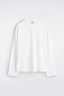 RELAXED JERSEY INTERLOCK LONG-SLEEVED T-SHIRT — WHITE 7