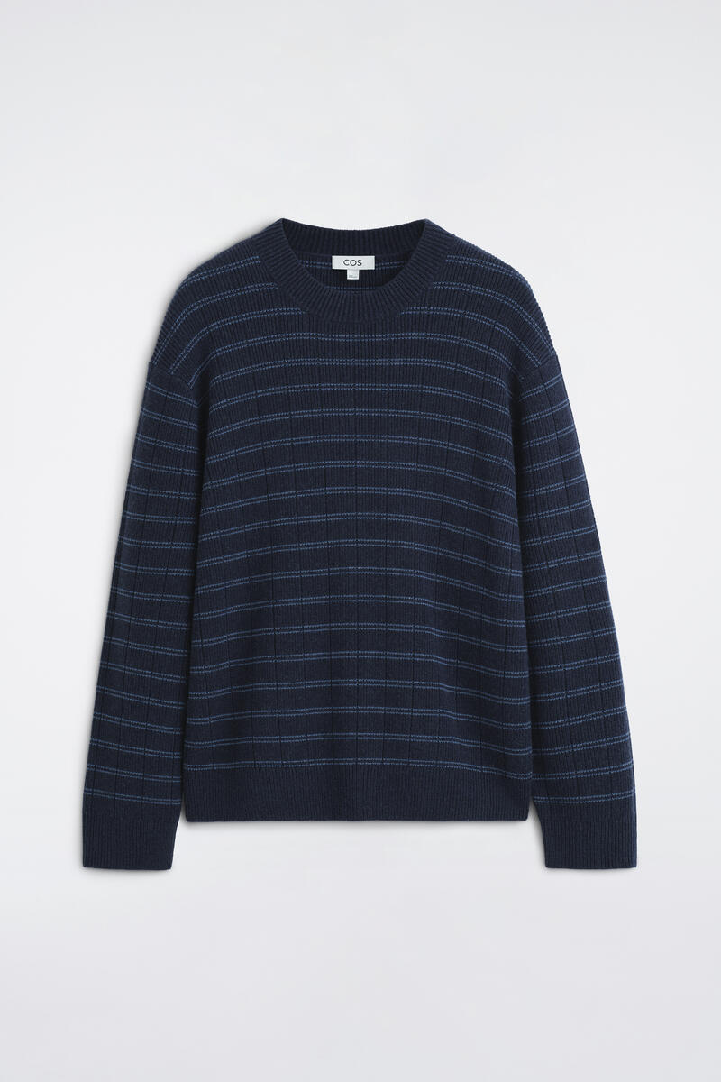 Cos Striped Merino-cashmere Sweater In Navy