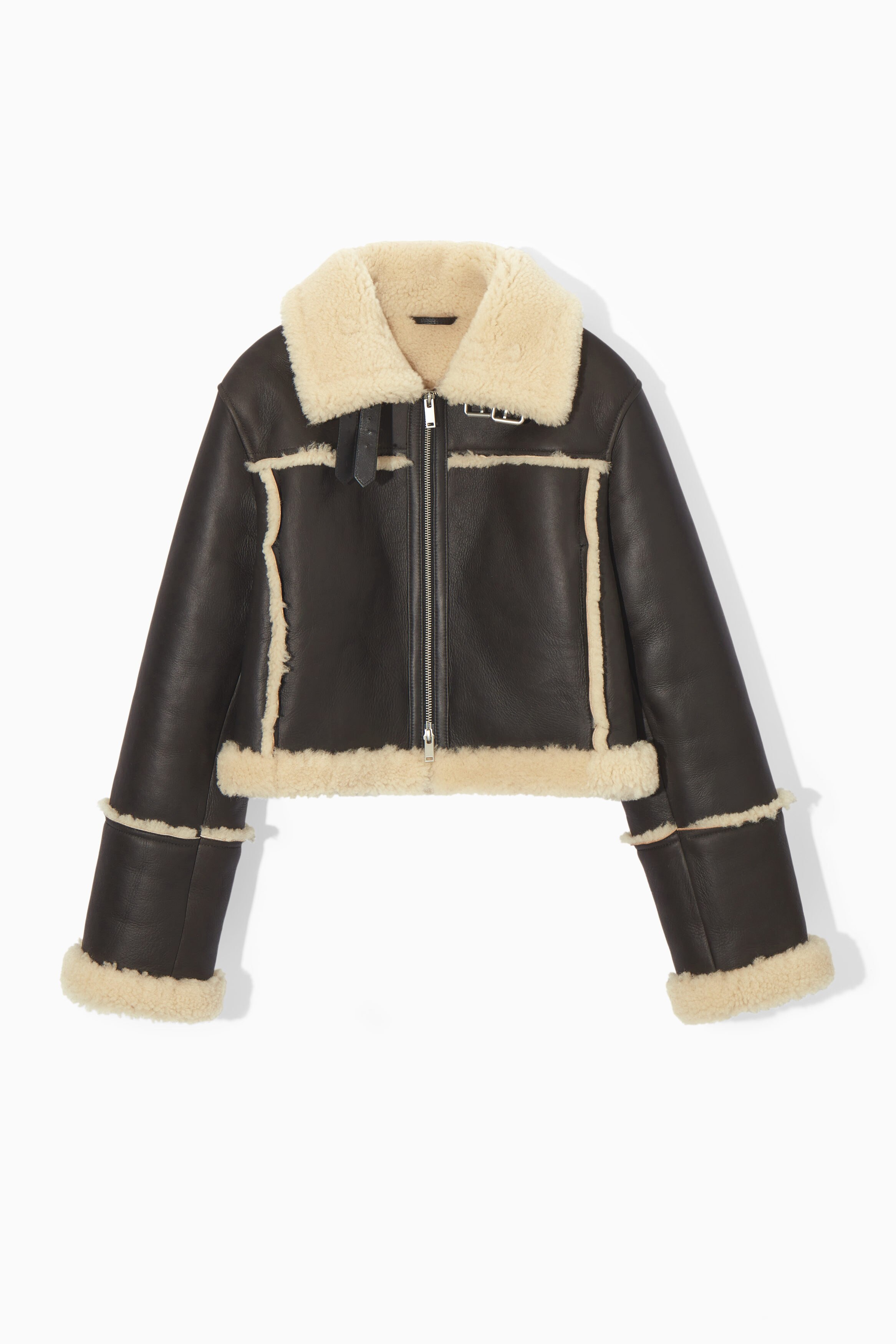 CROPPED SHEARLING JACKET - DARK BROWN / CREAM | COS
