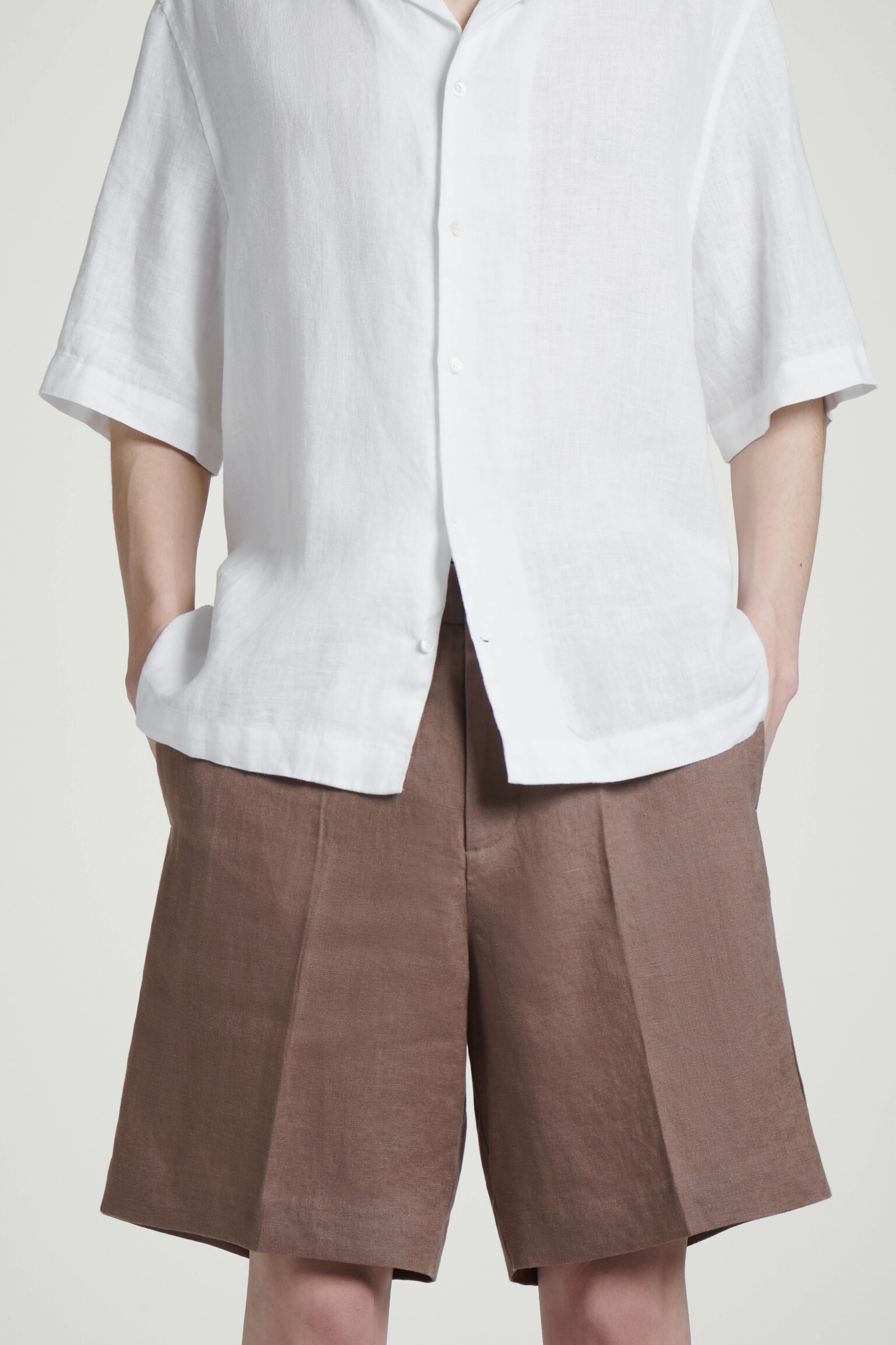 PANTALONES CORTOS DE LINO ELÁSTICO - MARRÓN/AZUL MARINO/AZUL/NEGRO/BLANCO - 3