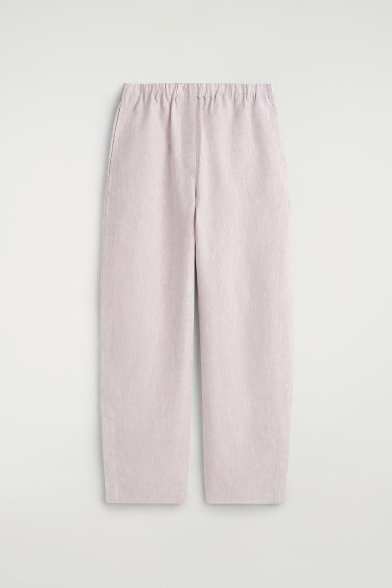 Elasticated Linen Barrel-Leg Pants in Pink