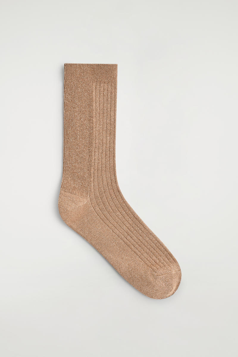 Cos Ribbed Lurex Socks In Brown