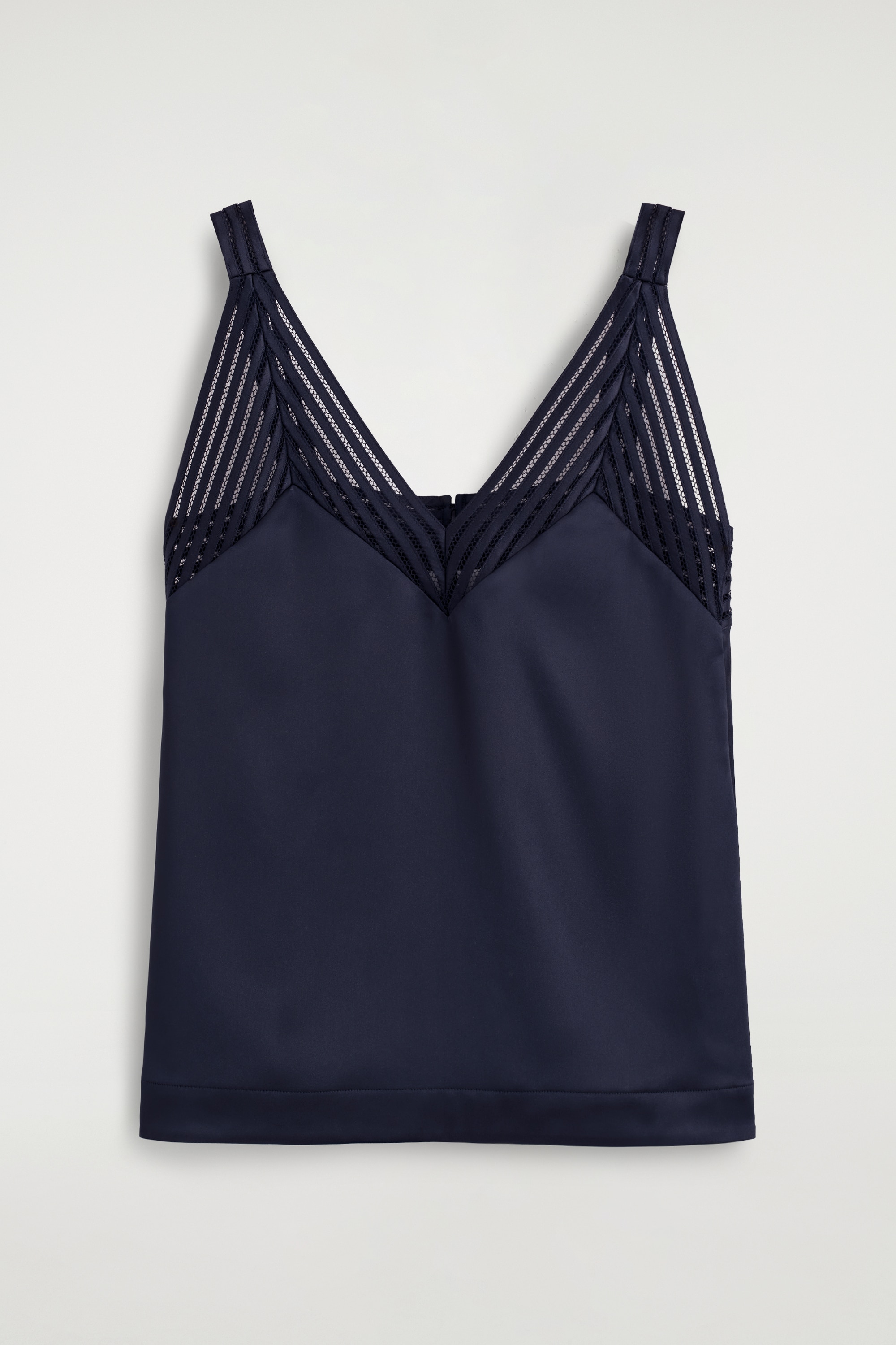 TRÄGERTOP AUS SATIN MIT LOCHMUSTER - NAVYBLAU/ECRU