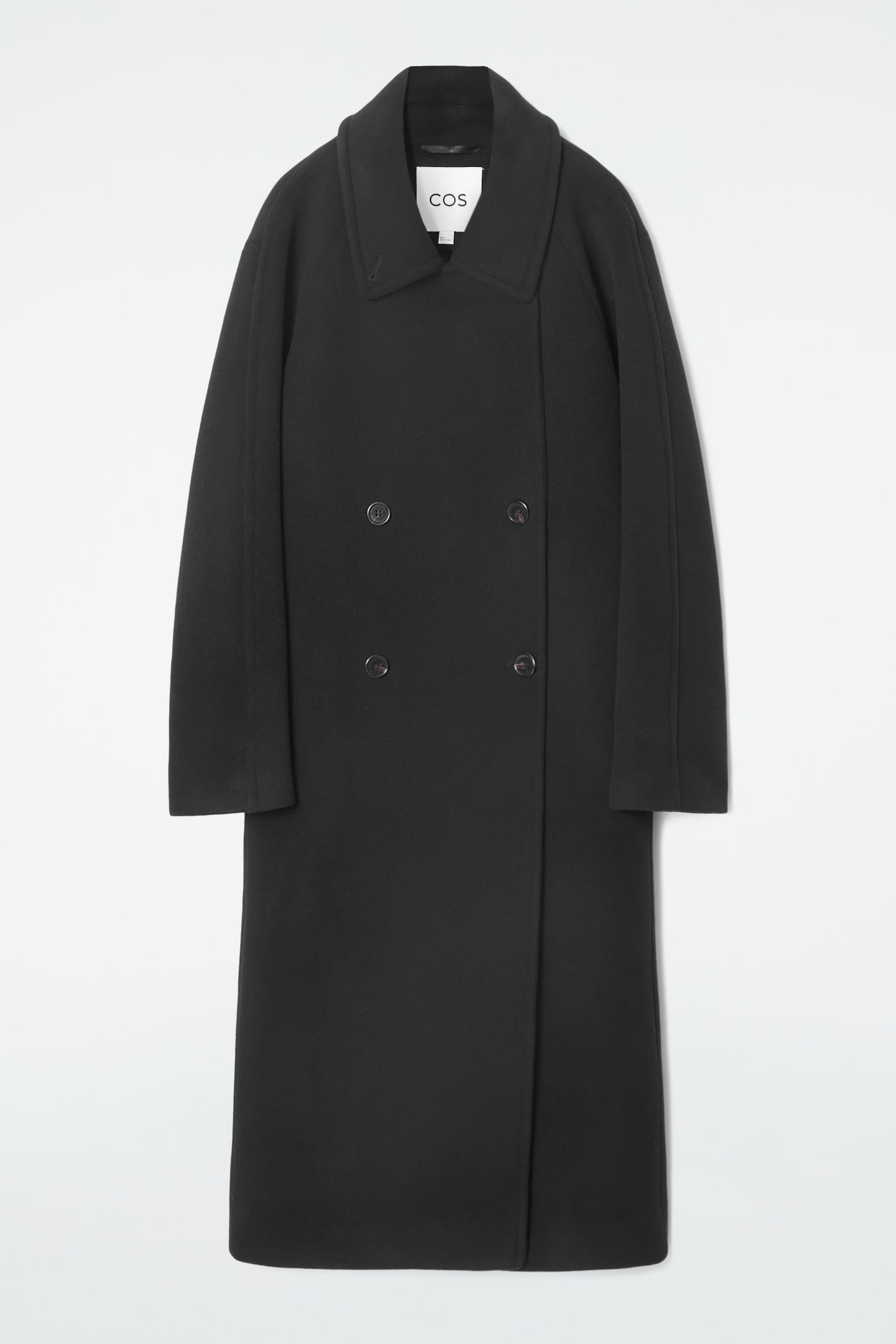OVERSIZED DOUBLE-BREASTED WOOL LONG COAT - BLACK/DARK GREEN