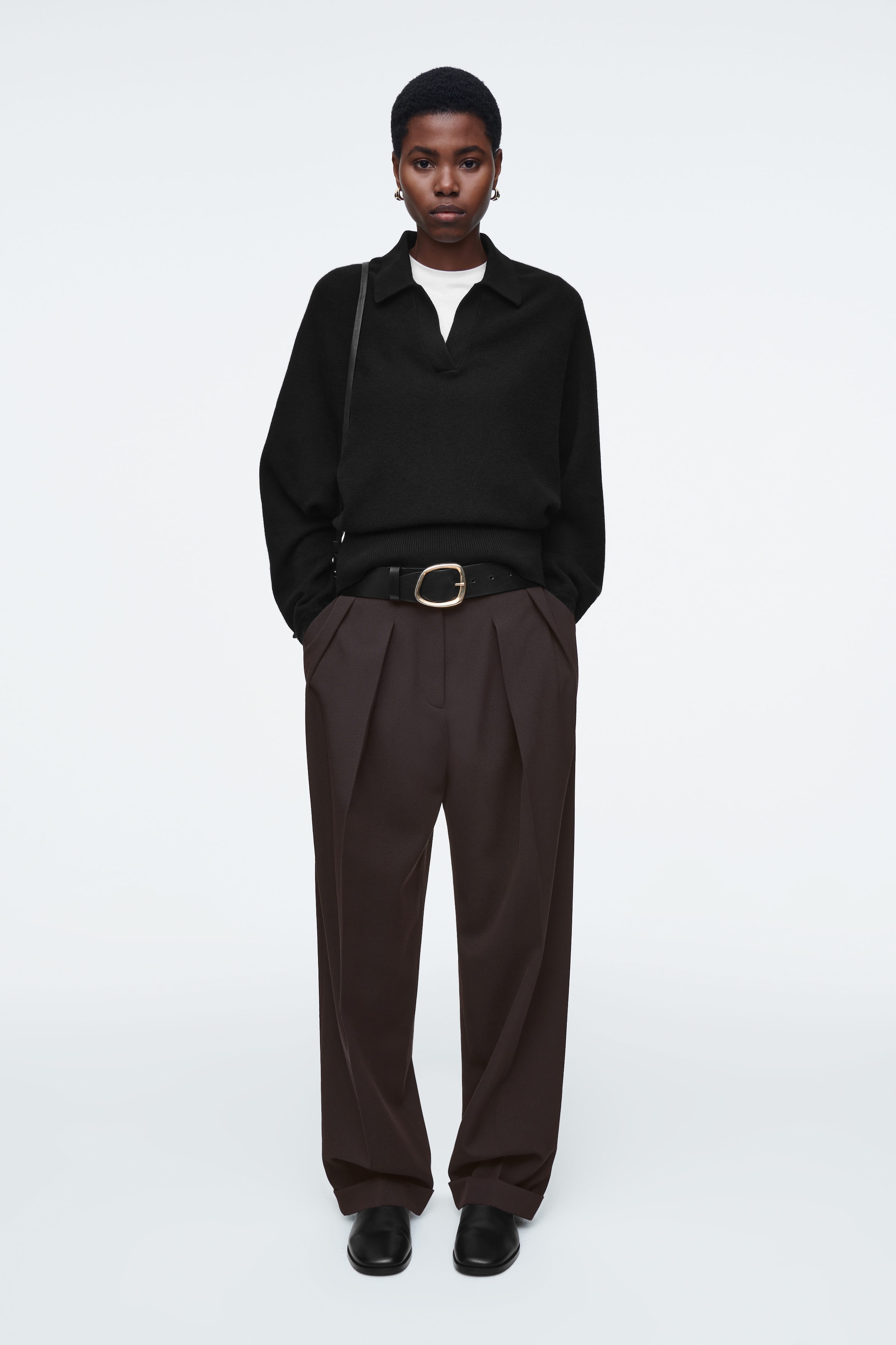 BATWING-SLEEVE WOOL POLO JUMPER