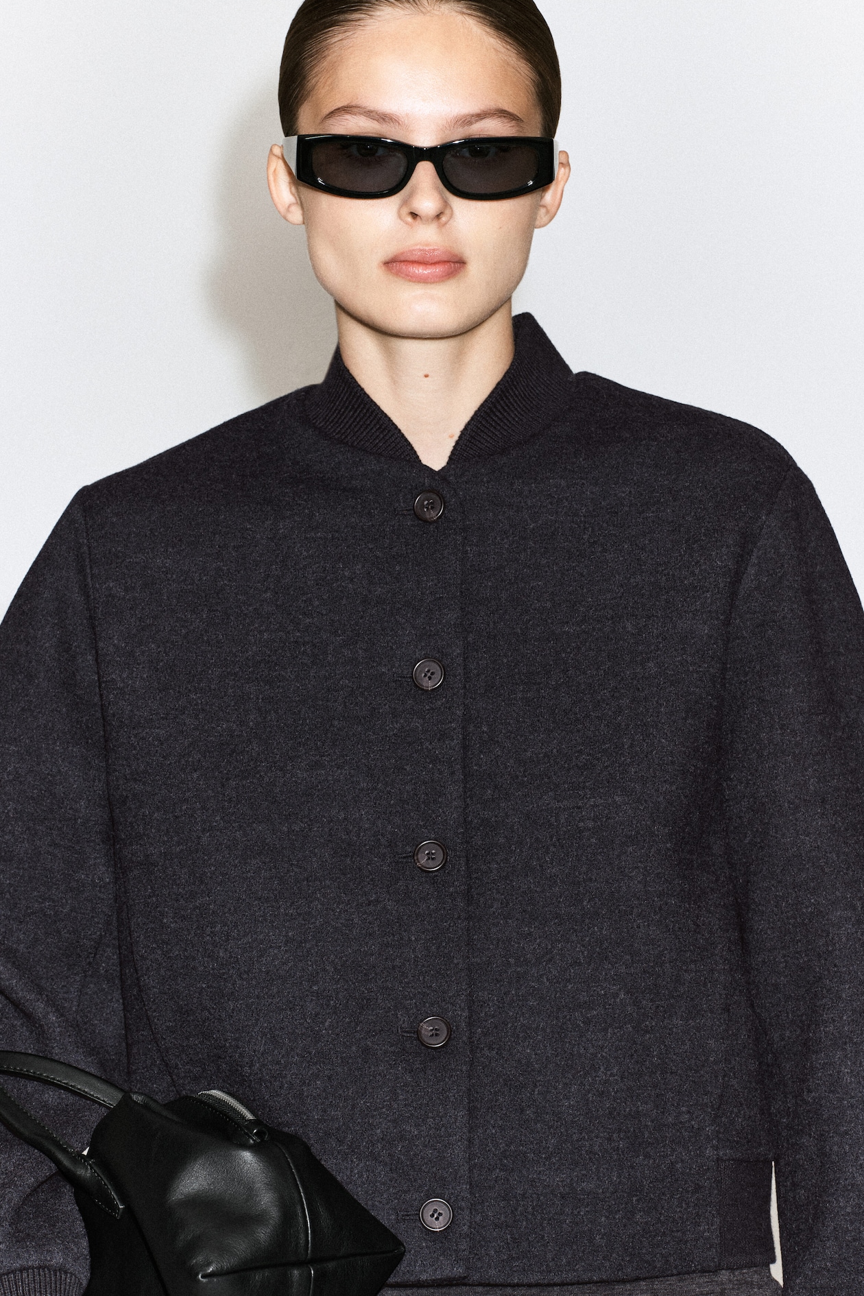 BOILED WOOL-BLEND BOMBER JACKET — CHARCOAL MÉLANGE