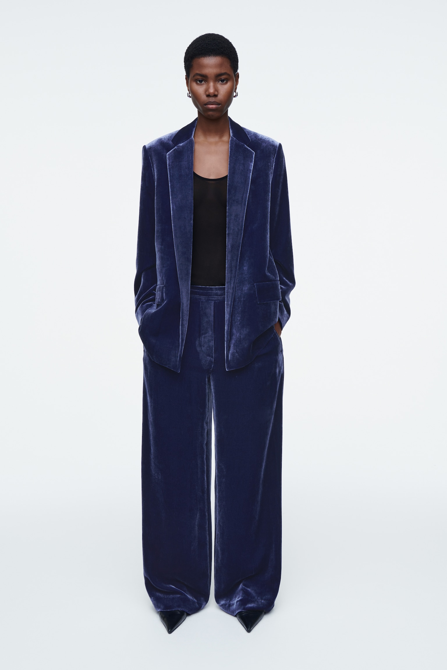 SILK-BLEND VELVET TROUSERS - BLUE