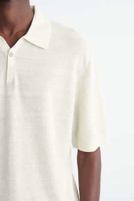 TEXTURED KNITTED LINEN POLO SHIRT — CREAM 2