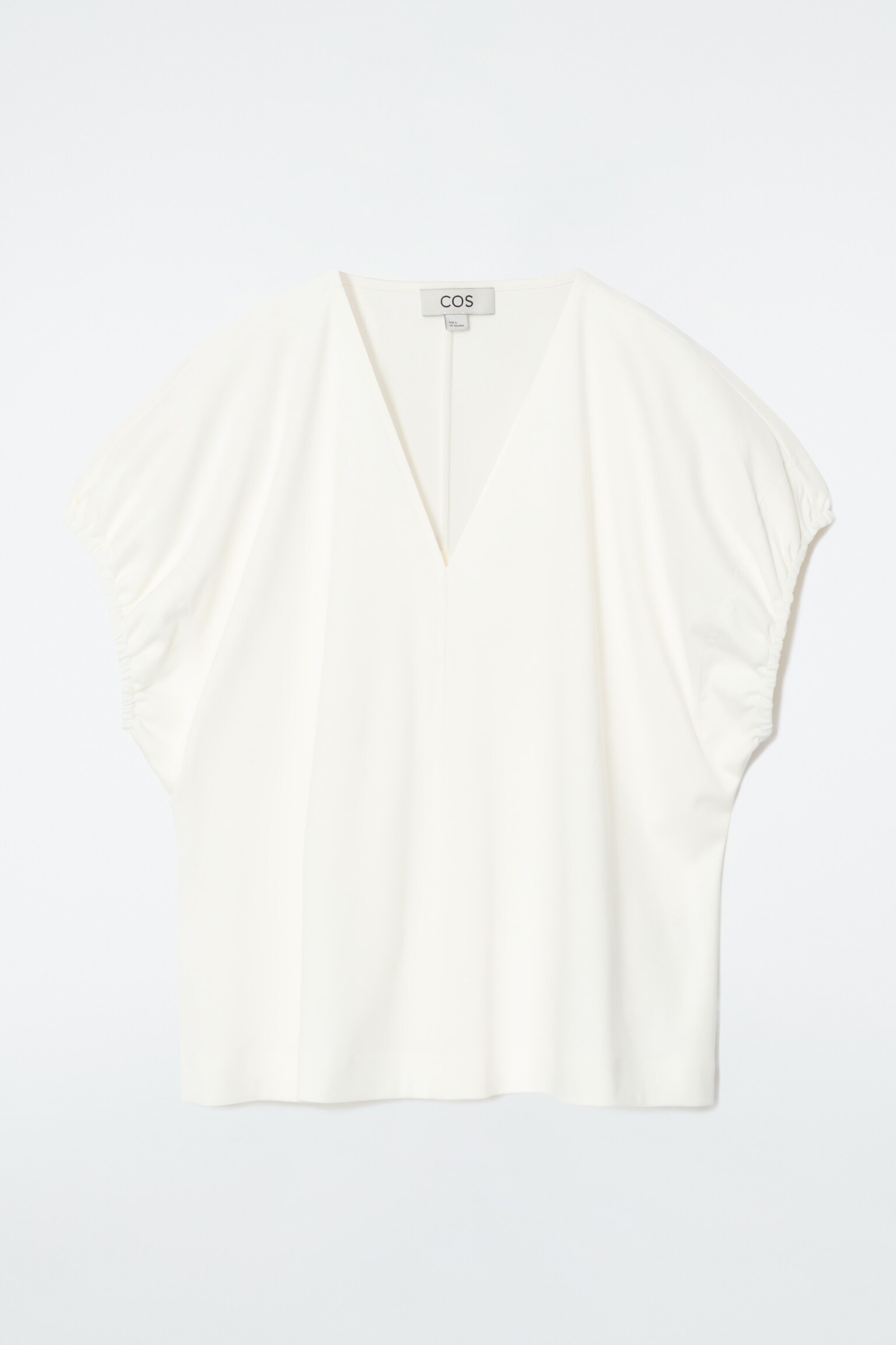 GATHERED COTTON BLOUSE - WHITE/LIGHT BLUE - 1