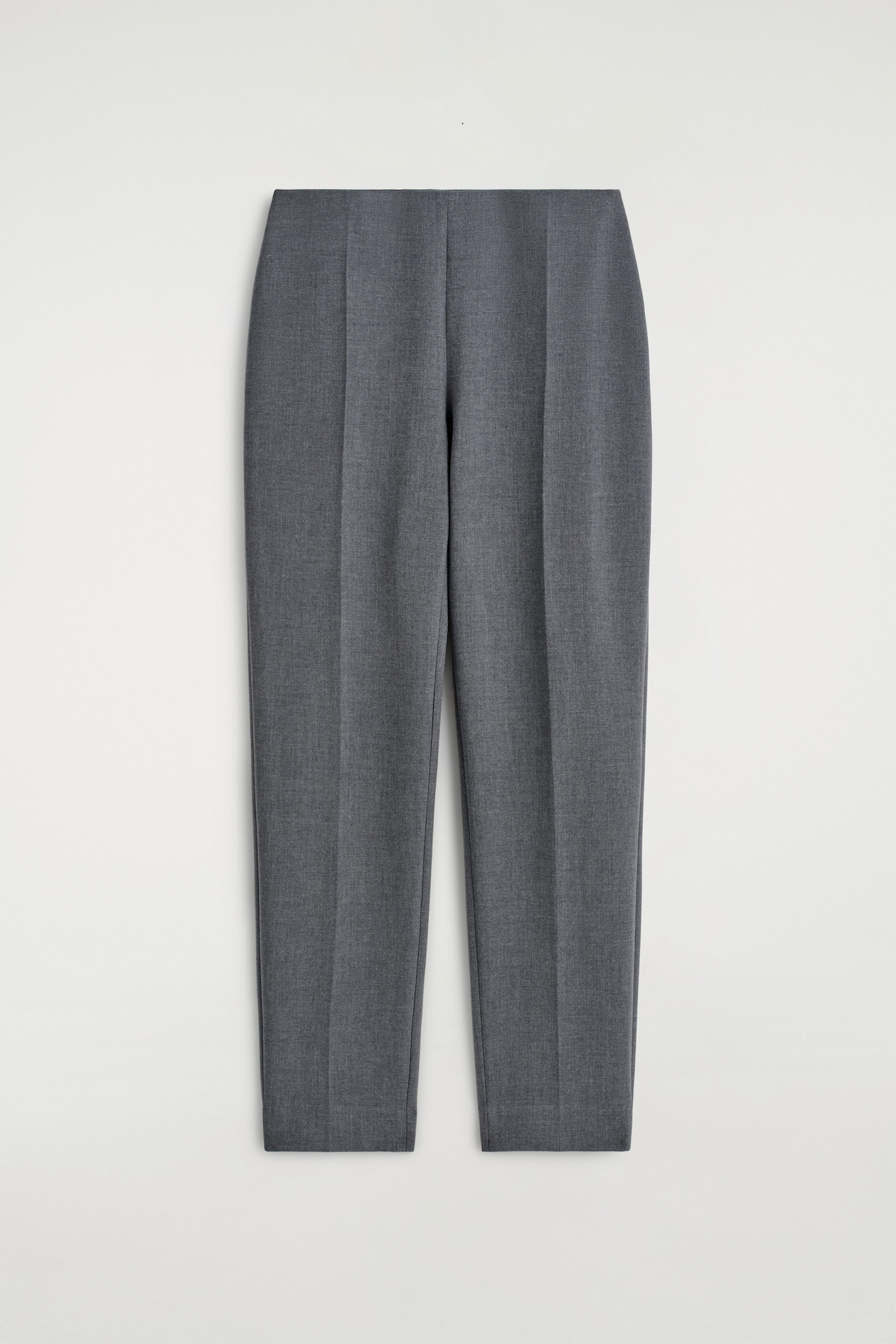 CROPPED SLIM-LEG TROUSERS — GREY MÉLANGE