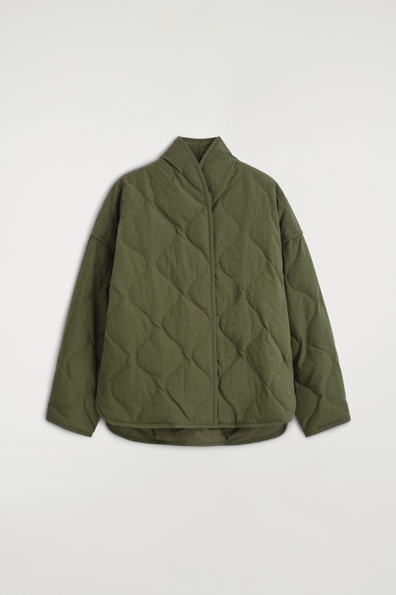 SHAWL-COLLAR QUILTED JACKET — KHAKI