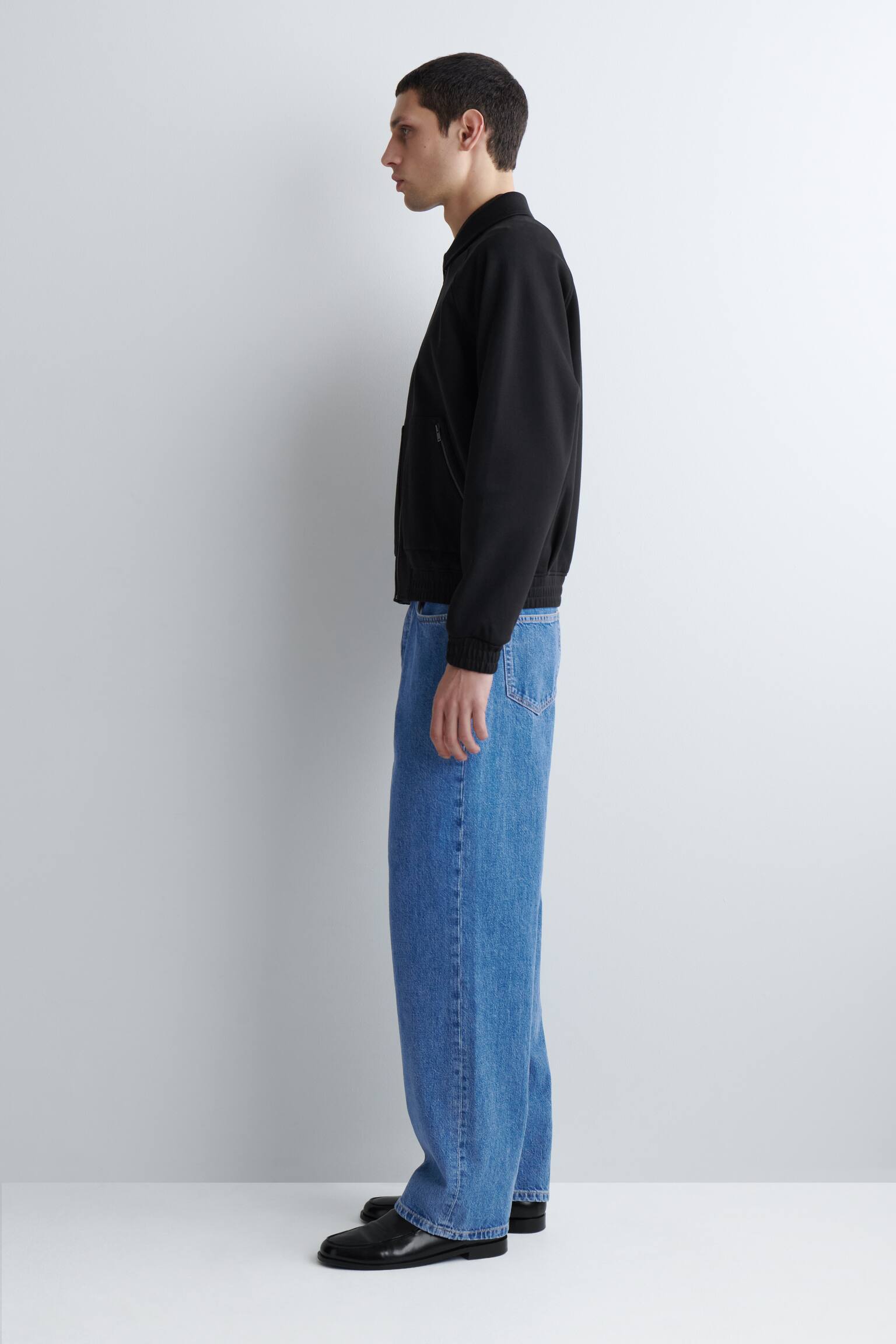 COTTON-JERSEY BOMBER JACKET - כחול כהה/ירוק כהה - 7