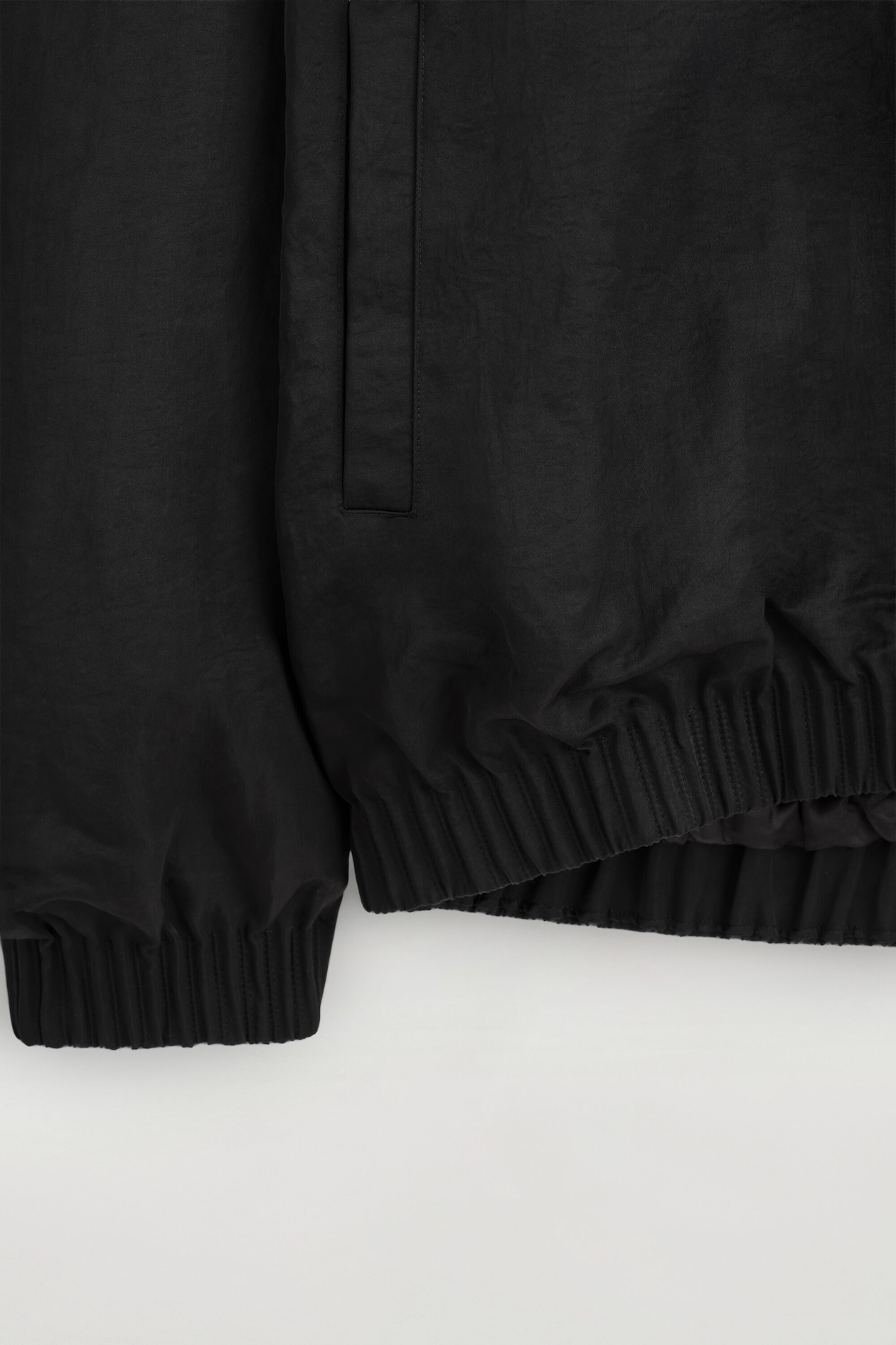 GATHERED NYLON BOMBER JACKET — BLACK