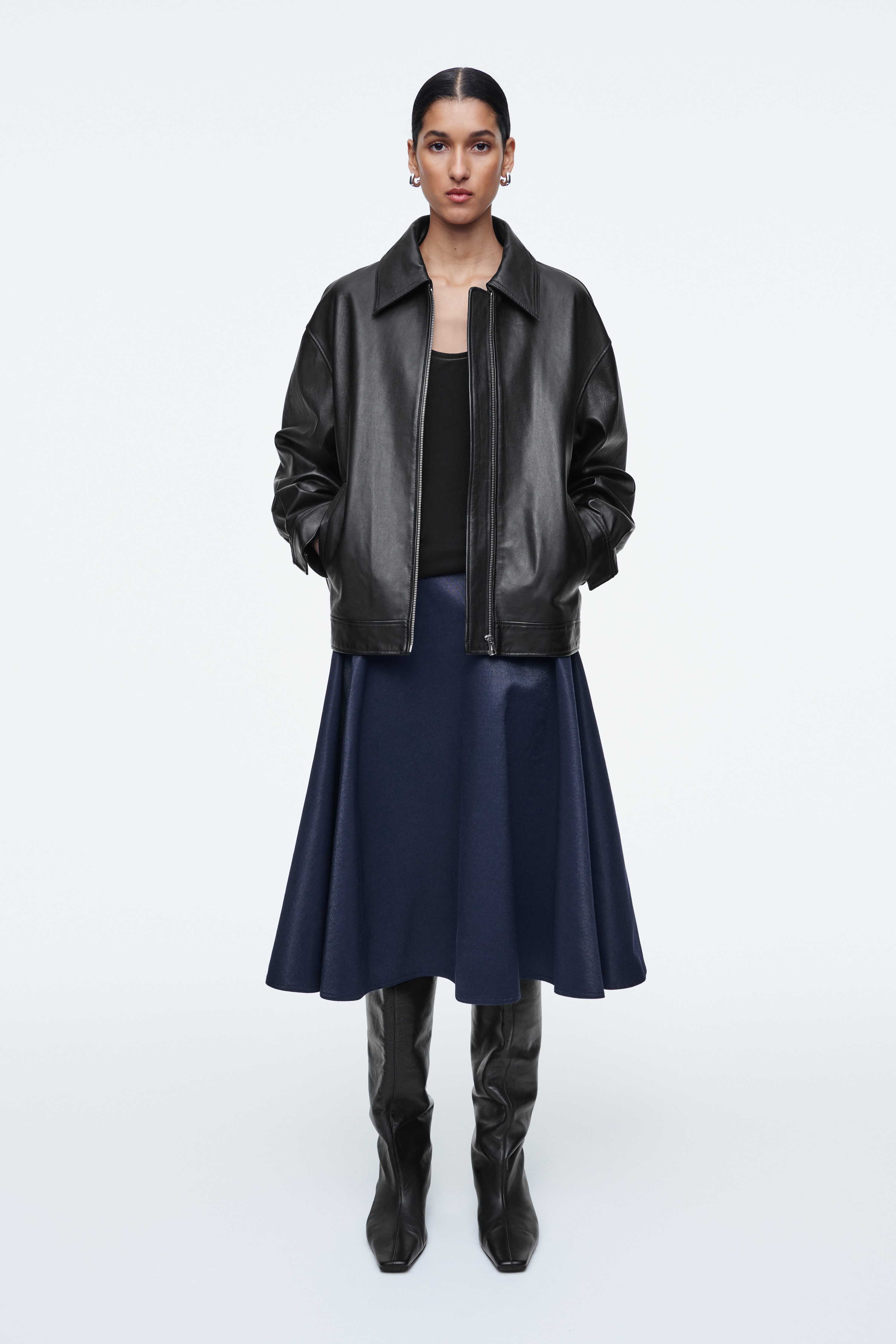 FUSTĂ DIN DENIM CU ASPECT UMED - ALBASTRU ÎNCHIS