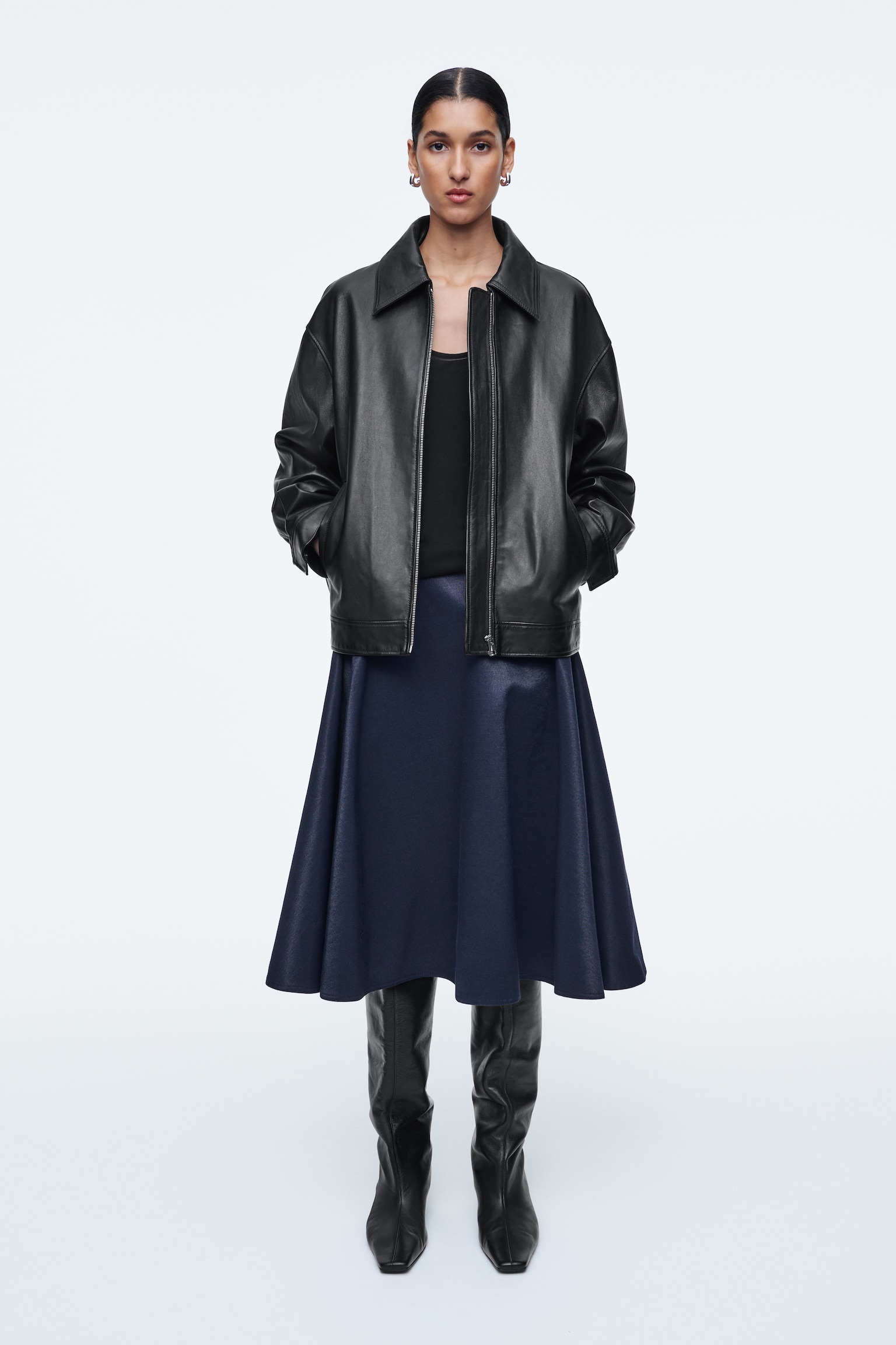 WET-LOOK DENIM SKIRT - DARK BLUE