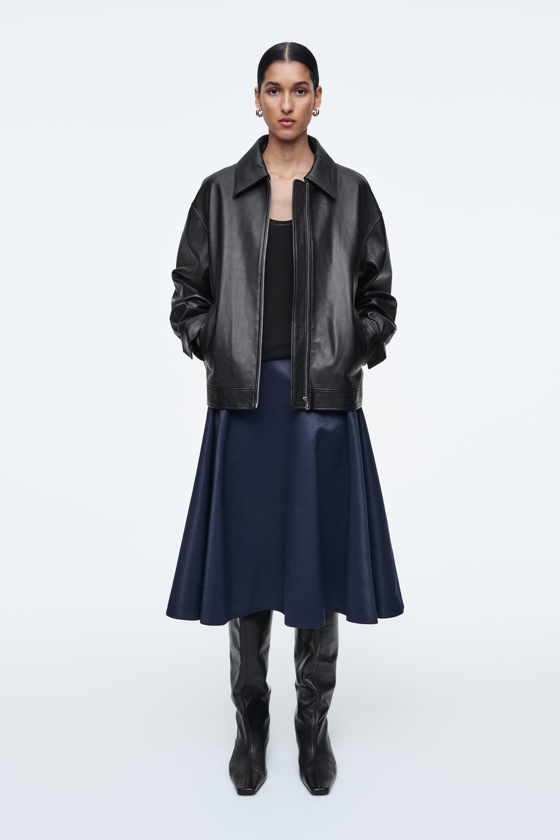 WET-LOOK DENIM SKIRT