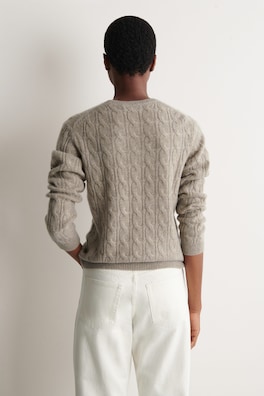 CABLE-KNIT PURE CASHMERE SWEATER — BEIGE 4