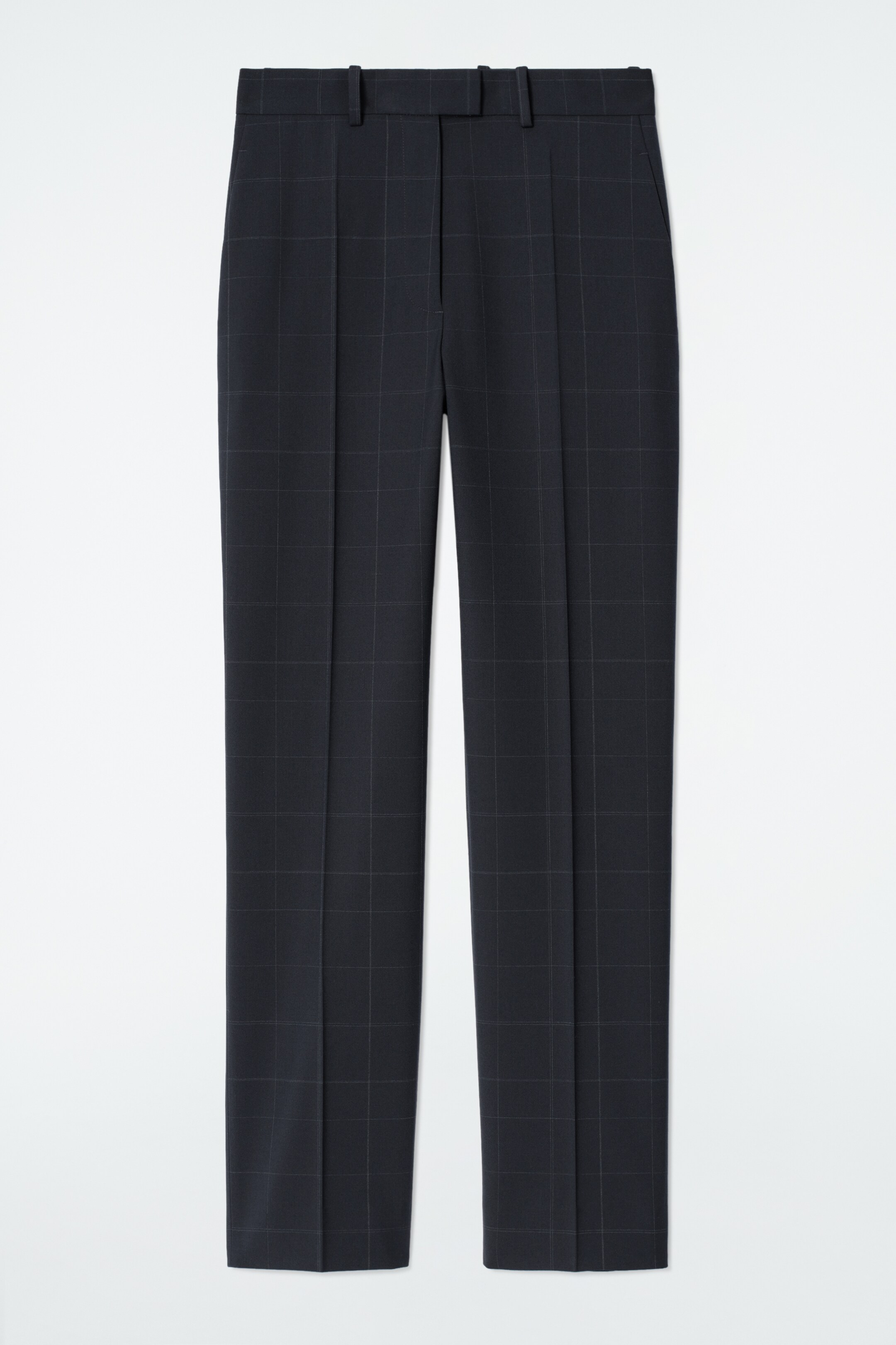 Grotere afbeelding bekijken: WINDOWPANE-CHECK RECHTE BROEK - MARINE / GERUIT - DAMES | H&M BE 5