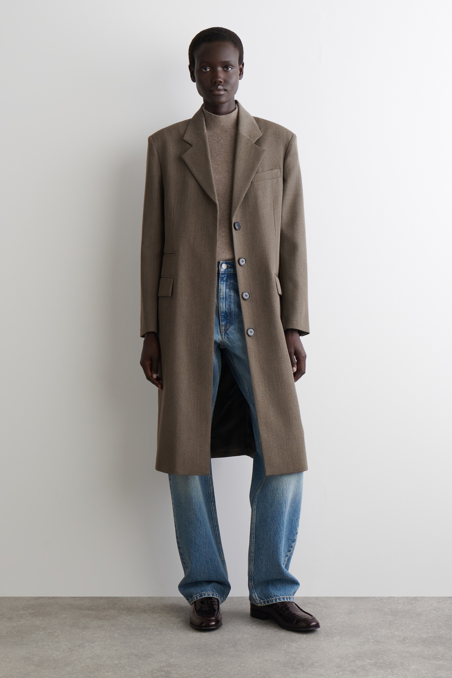 SINGLE-BREASTED WOOL-BLEND COAT - BROWN