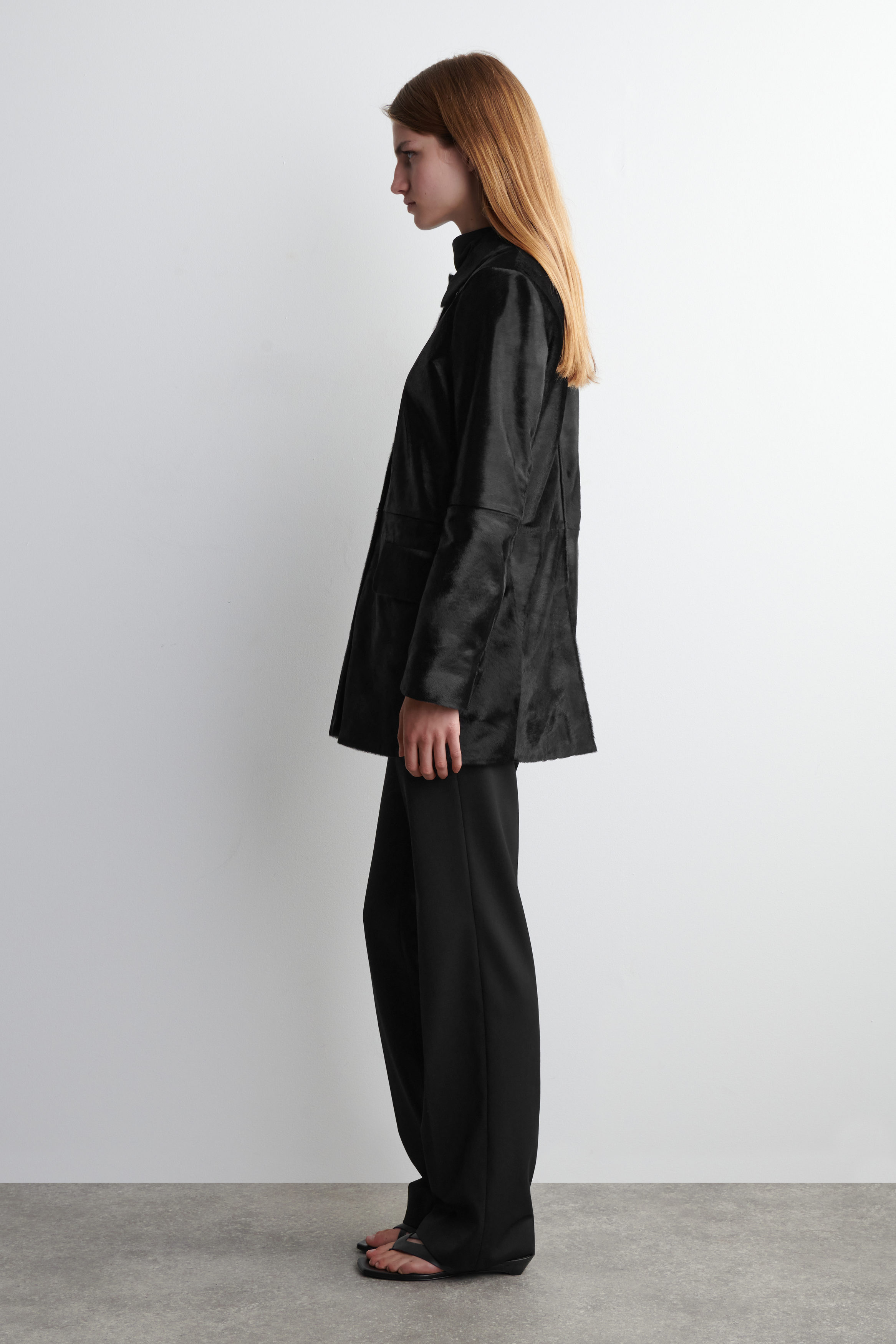 PONY HAIR-EFFECT LEATHER JACKET - BLACK | COS CH
