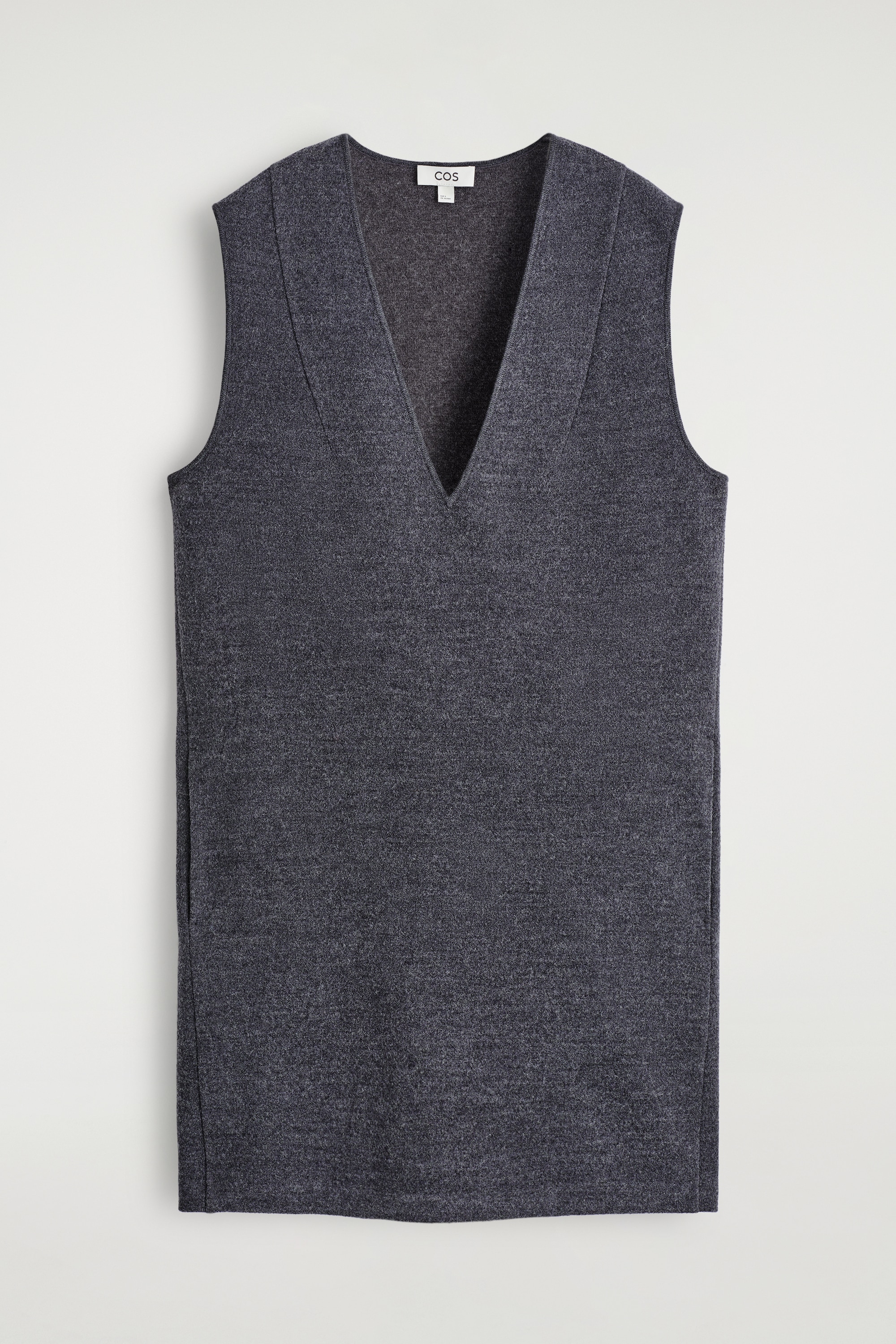 ABITO MINI IN LANA COTTA CON SCOLLO A V - GRIGIO SCURO MÉLANGE/NERO