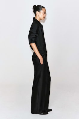 TAILORED SILK STRAIGHT-LEG PANTS — CARBON 3