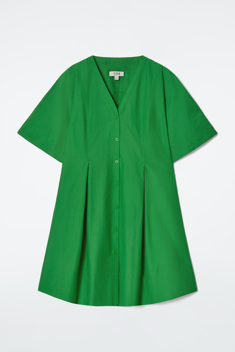 COS Pleated A-Line Mini Dress Green Women's Size 44