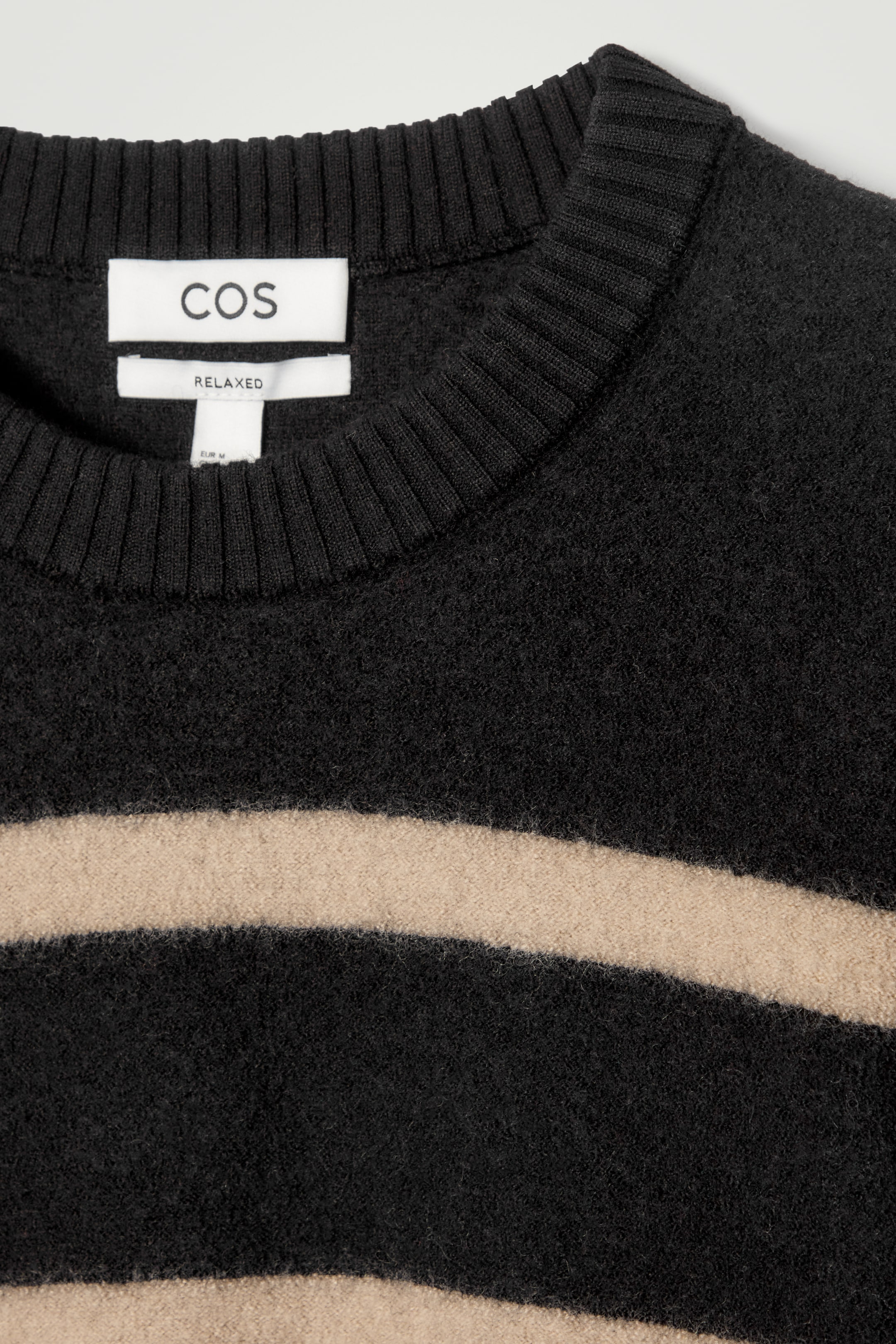 View larger image: BOILED-WOOL CREW-NECK JUMPER - BLACK / BEIGE / STRIPED - Men | H&M GB 8