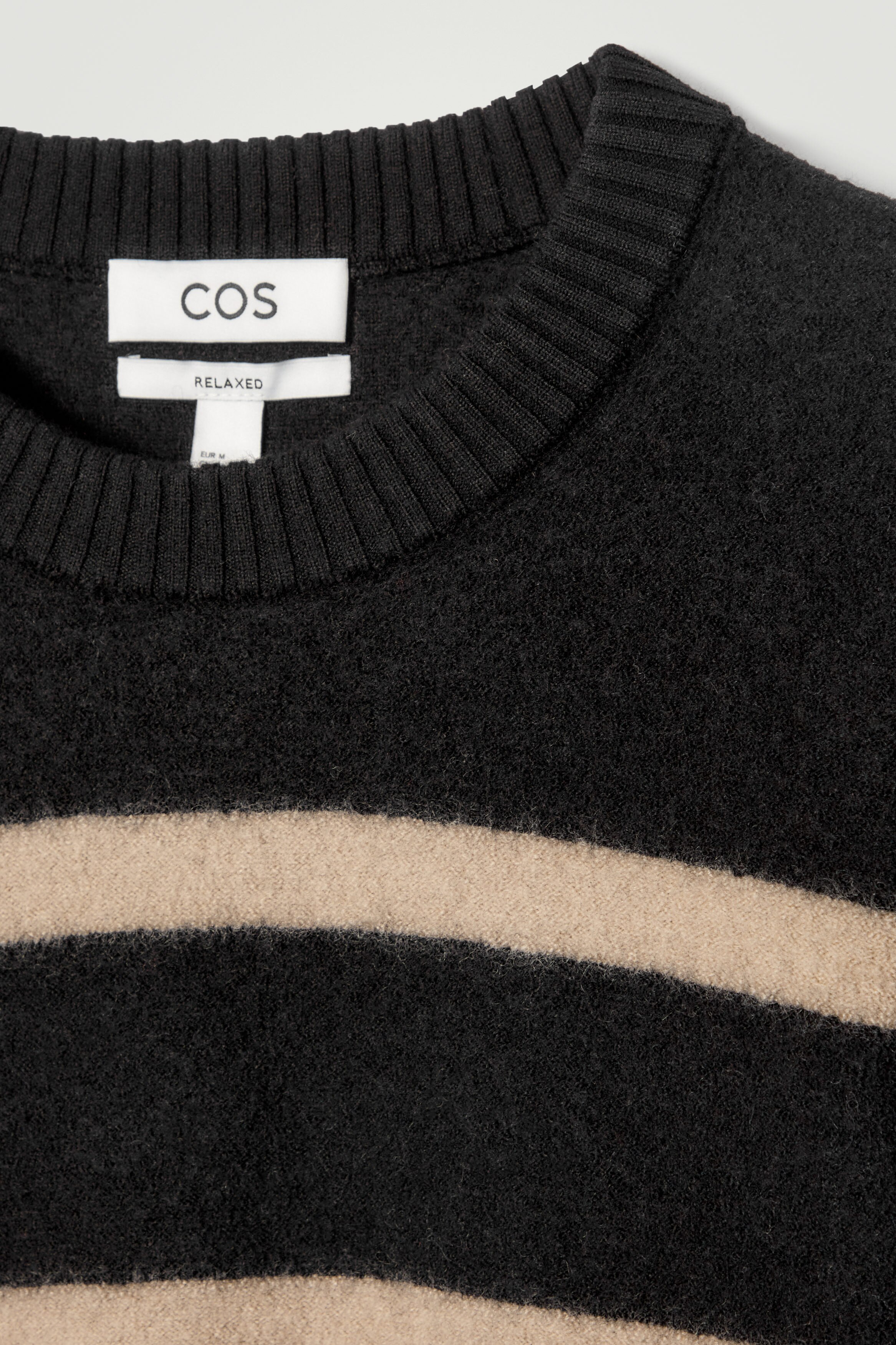 BOILED-WOOL CREW-NECK JUMPER - BLACK / BEIGE / STRIPED | COS