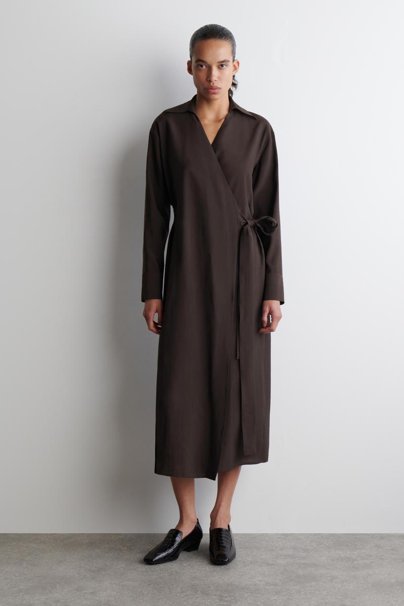 Cos Modal Midi Wrap Dress In Brown