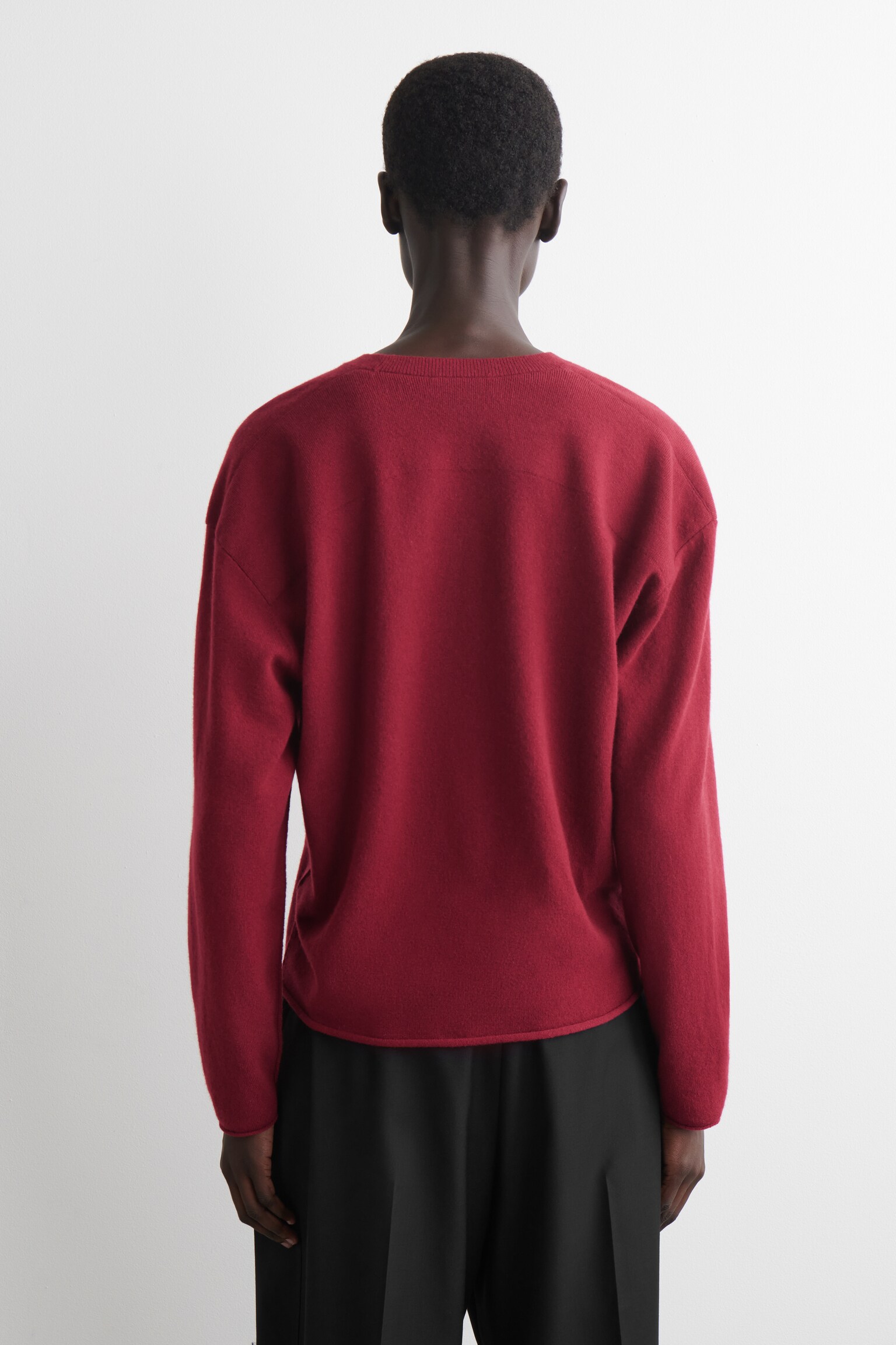 CÁRDIGAN CON CUELLO DE PICO DE LANA MERINO - ROJO/MARRÓN OSCURO/BEIGE JASPEADO - 4