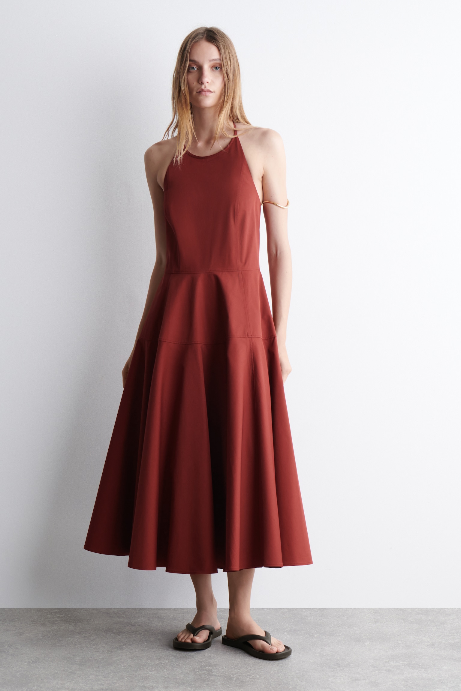 PIMA COTTON HALTERNECK DRESS - RED/BLACK