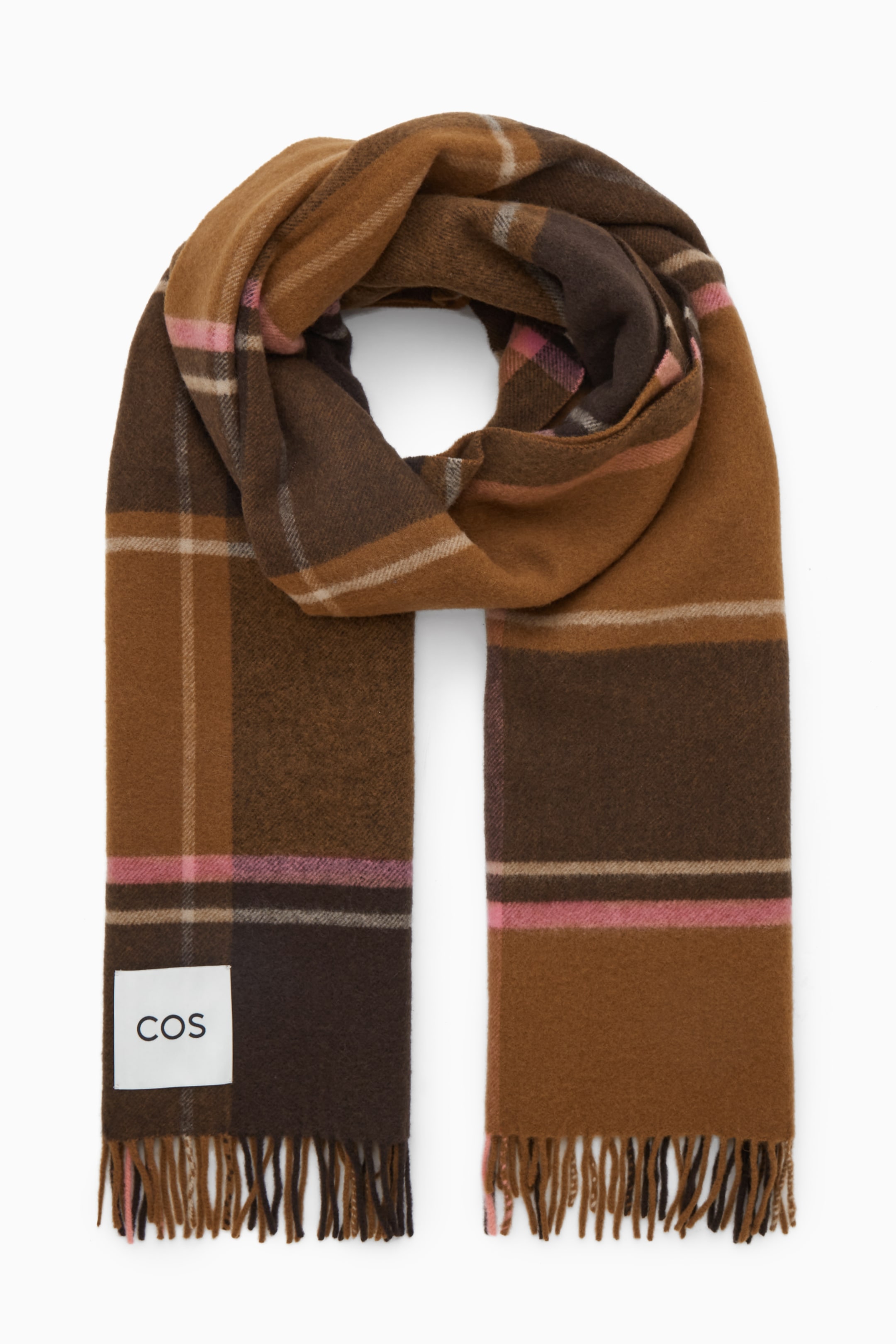 Se større billede: OVERSIZED CHECKED WOOL SCARF - BROWN / CAMEL / PINK / CHECKED - DAME | H&M DK 1
