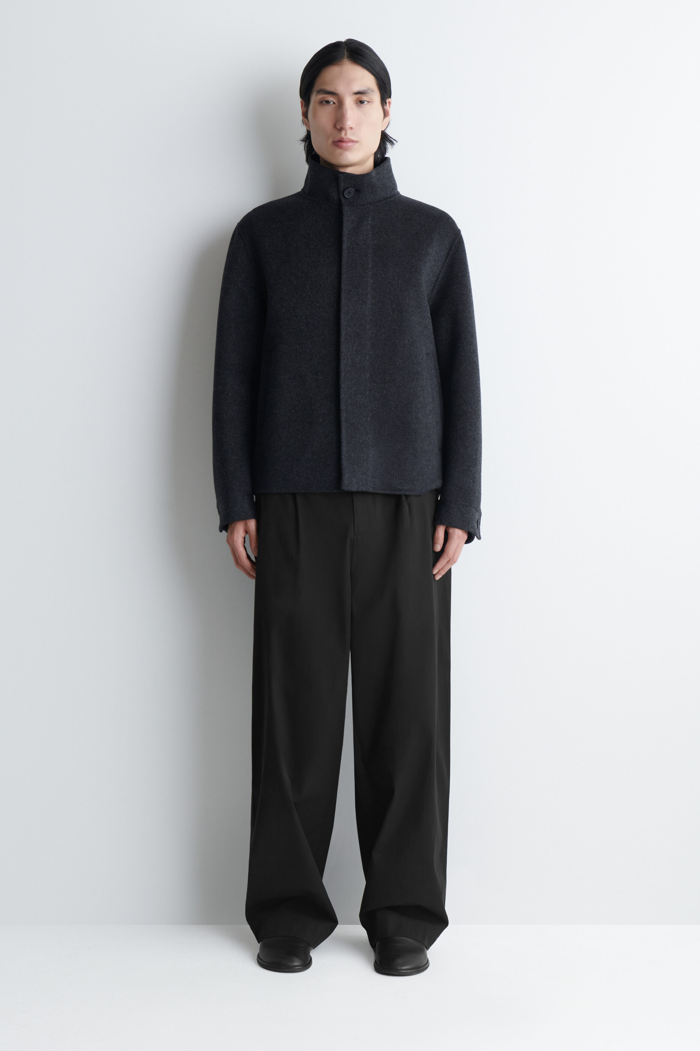 DOUBLE-FACED WOOL MOCK-NECK JACKET - CHARCOAL MÉLANGE | COS US