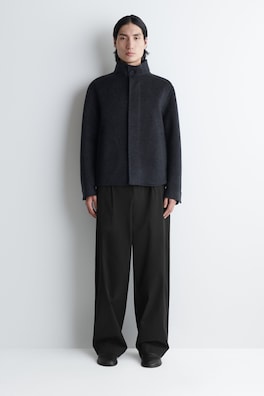 DOUBLE-FACED WOOL MOCK-NECK JACKET — CHARCOAL MÉLANGE 3