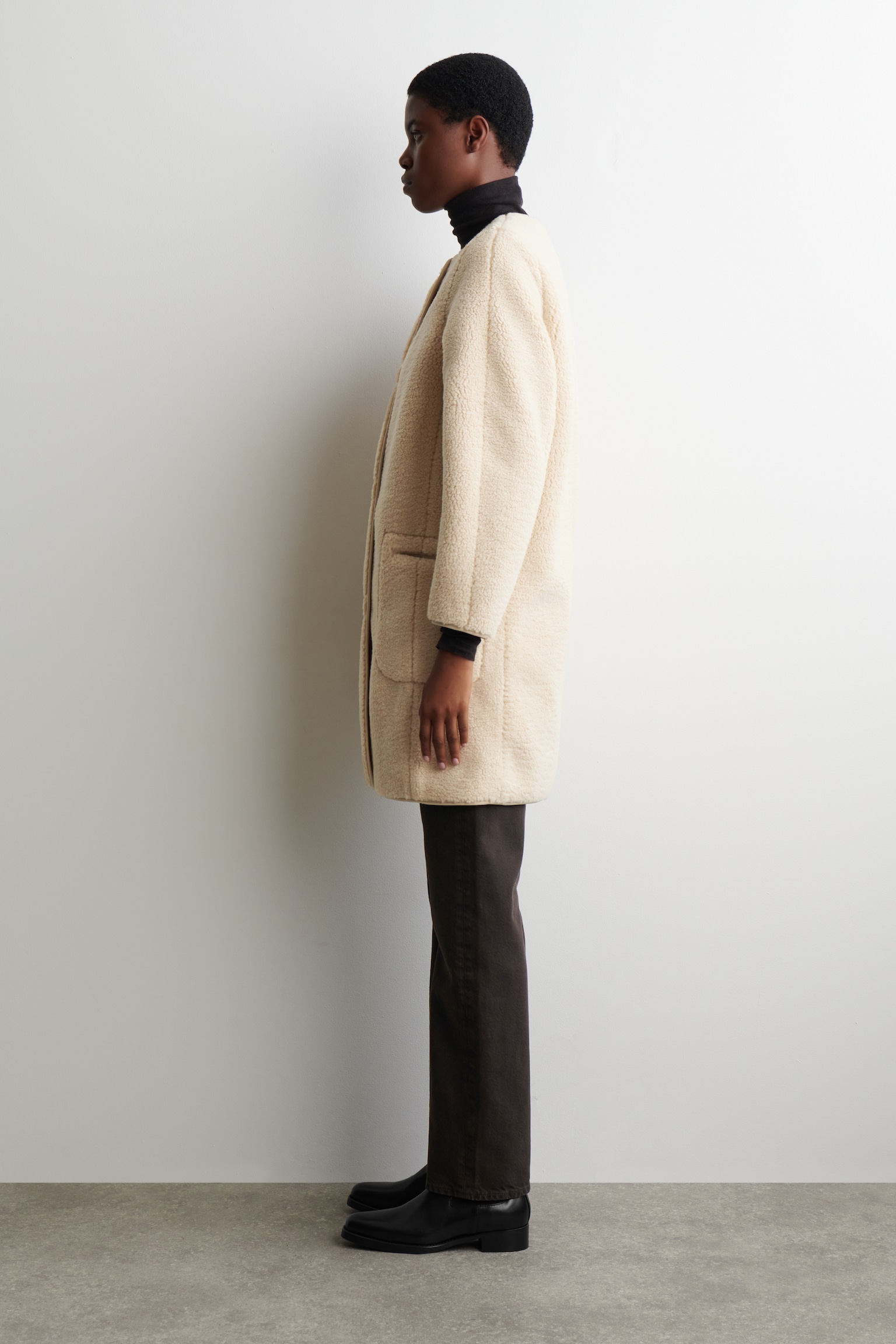 LONGLINE TEDDY JACKET - ECRU/DARK BROWN - 7